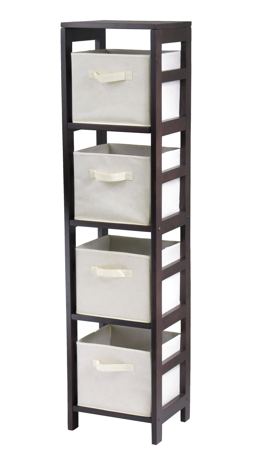 Capri 4-Section N Storage Shelf with 4 Foldable Beige Fabric Baskets