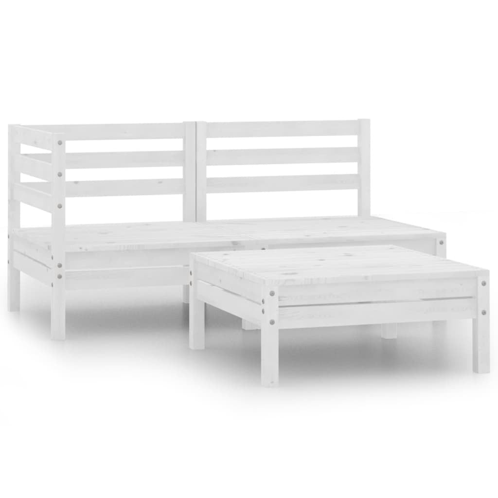 3 Piece Patio Lounge Set Solid Wood Pine White