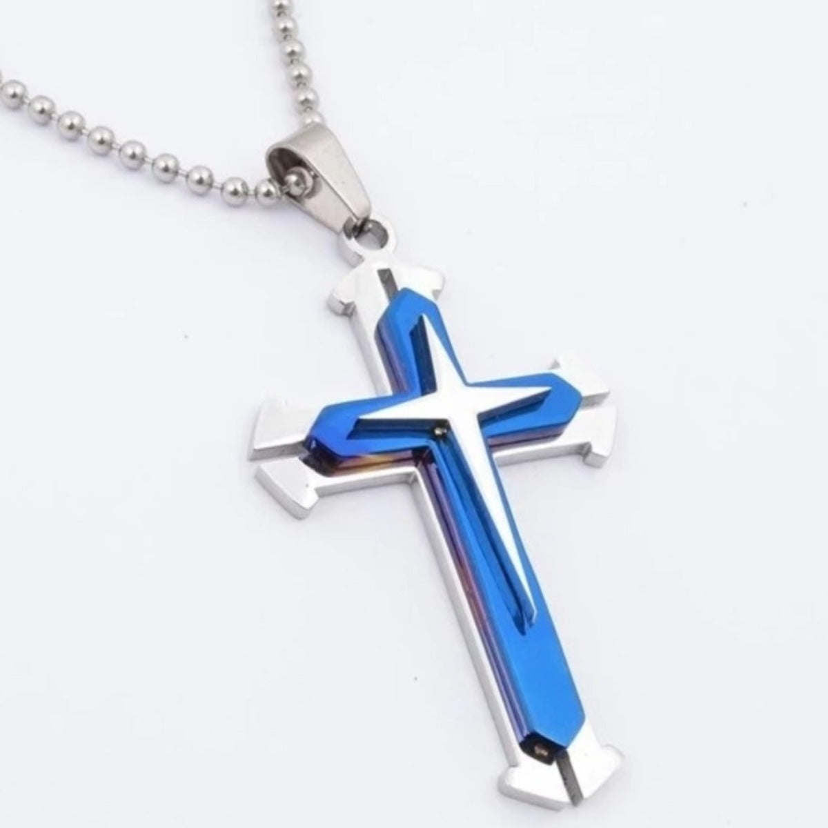 Mens Steel Cross Pendant Necklace