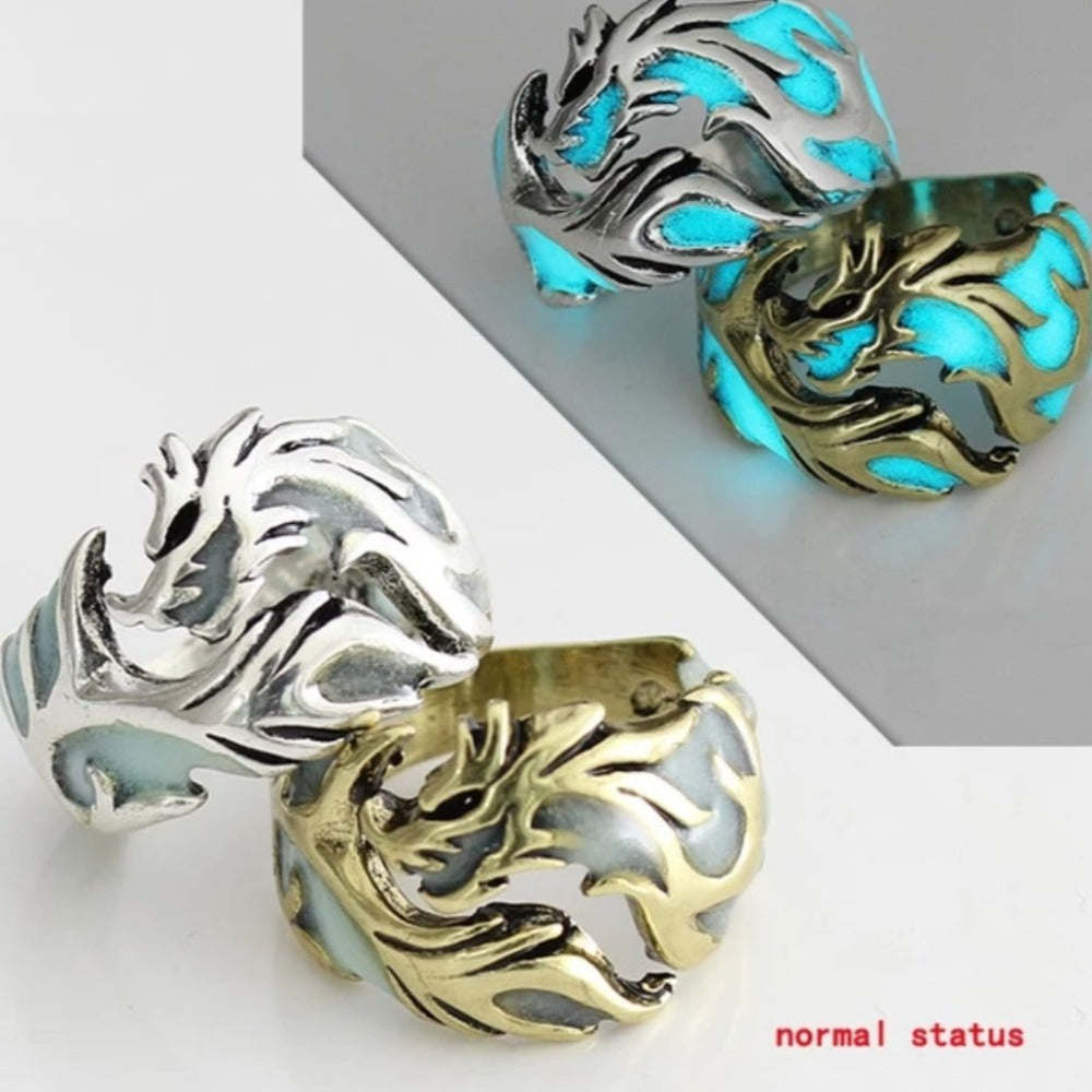 Mens Glow in the Dark Dragon Ring