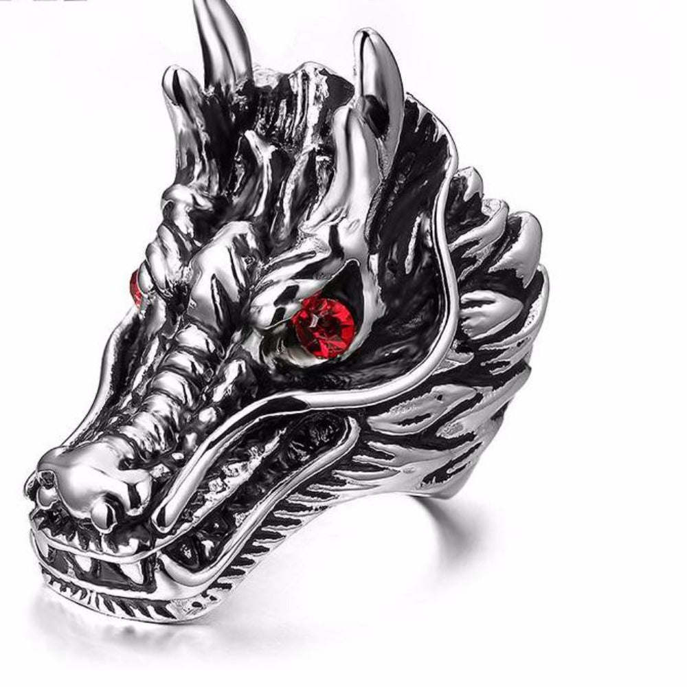 Dragon Dead Mens Red Stone Ring