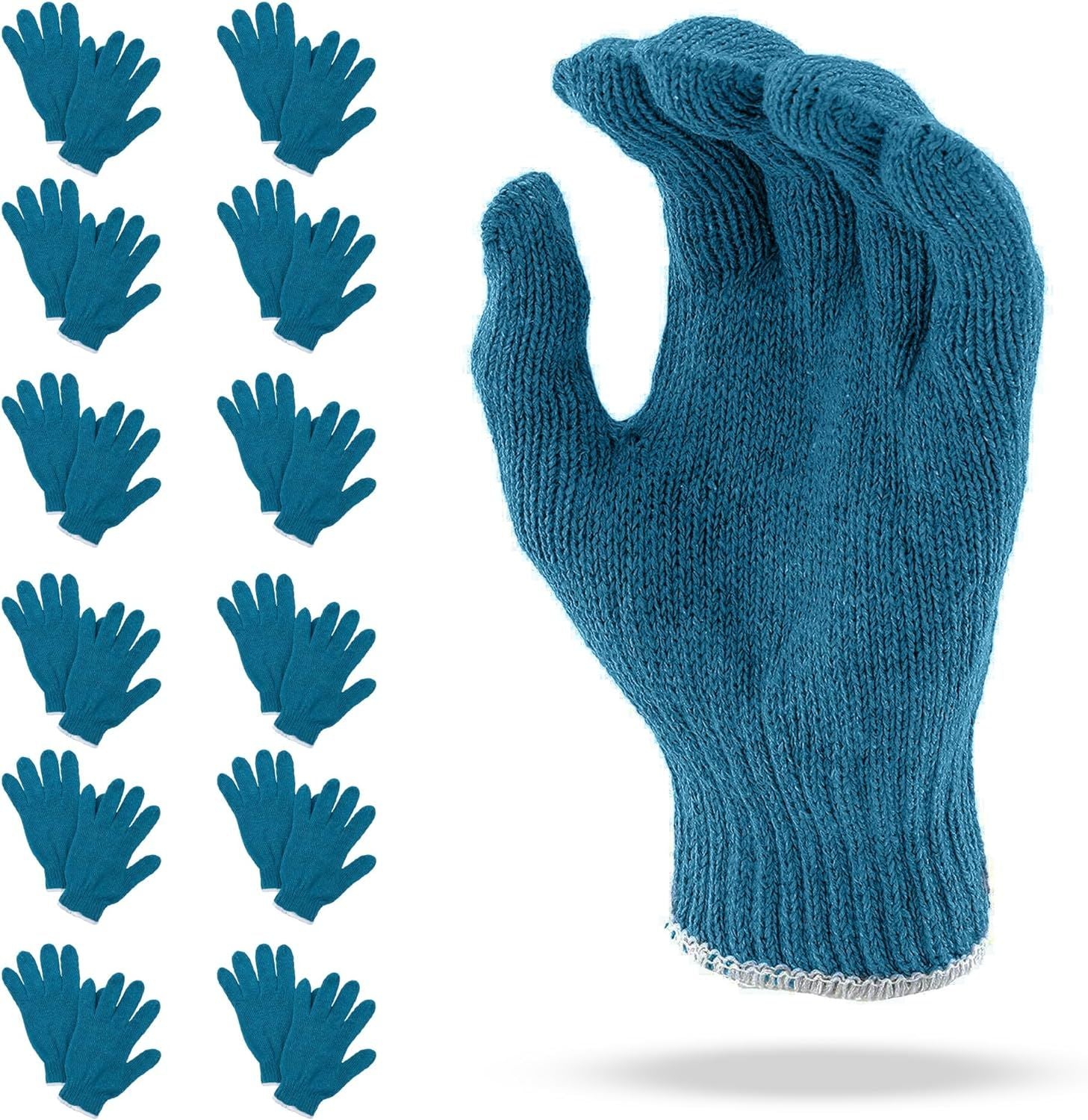 Cotton Work Gloves with Elastic Knit Wrist Pack of 24 Gloves 10 Oz Garden Gloves 10" Size Blue Gray Color Washable Reusable Gloves for Painter Mechanic Industrial Warehouse Gardening Construction