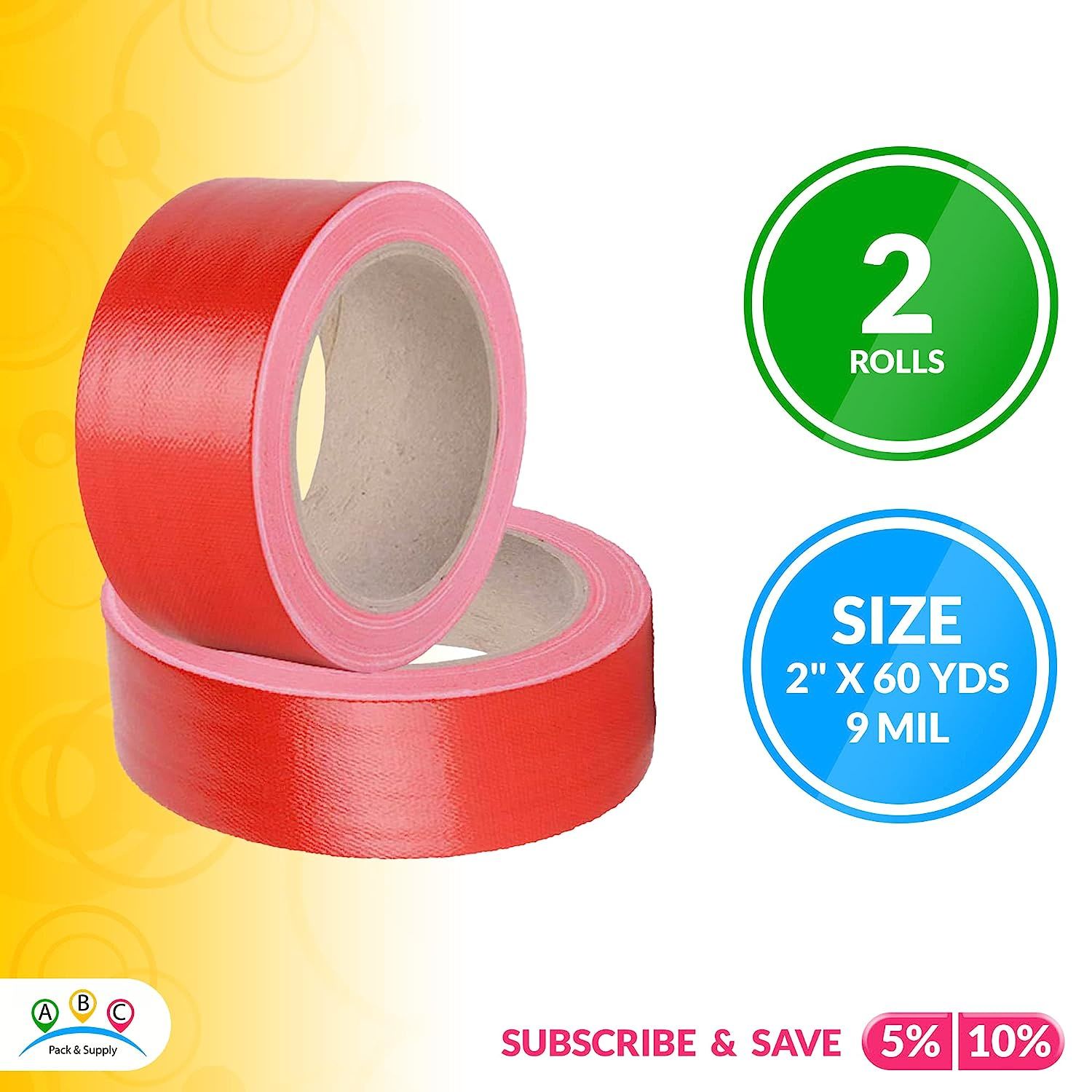 Heavy Duty Red Duct Tape 2" x 60 yds 9 Mil Thick – 2 Roll Polyethylene Coated Cloth Tape for General Maintenance Wrapping Bundling Box Sealing Durable