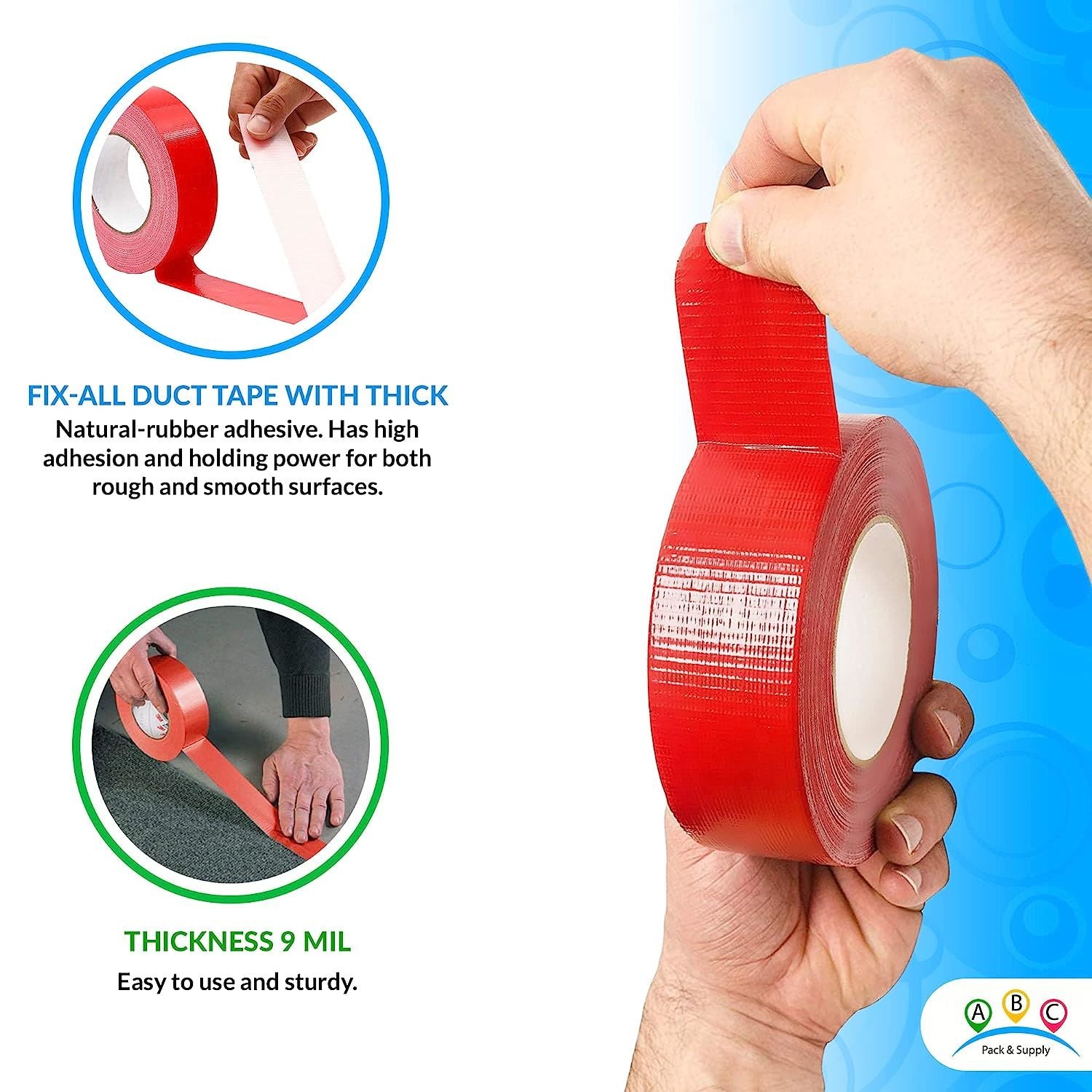 Heavy Duty Red Duct Tape 2" x 60 yds 9 Mil Thick – 2 Roll Polyethylene Coated Cloth Tape for General Maintenance Wrapping Bundling Box Sealing Durable