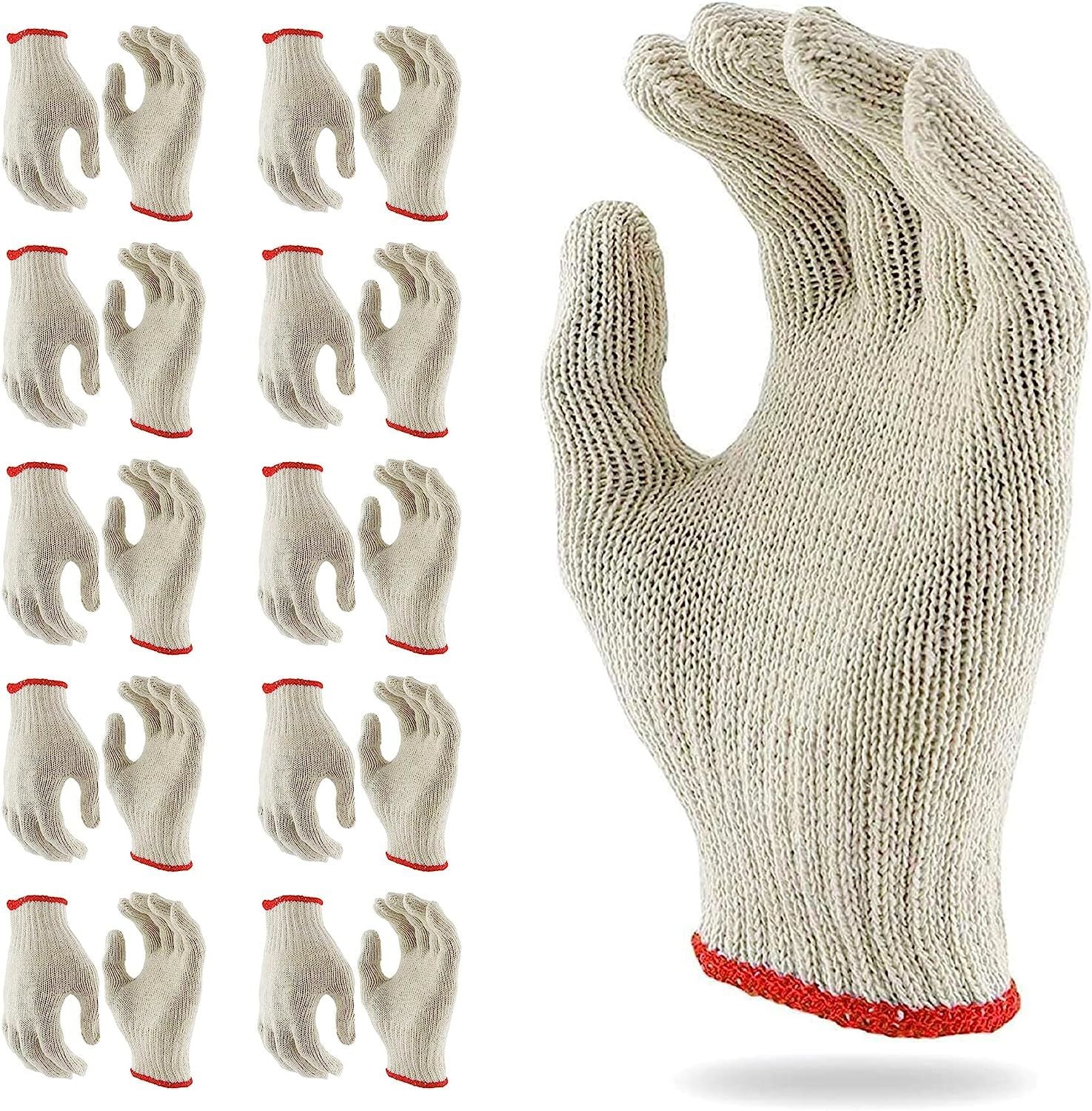 Cotton BBQ Gloves 12 Pairs ofKnit Shell Safety Protection Work Gloves with Elastic Knit Wrist for Women; Industrial Warehouse; Gardening; Construction Applications.