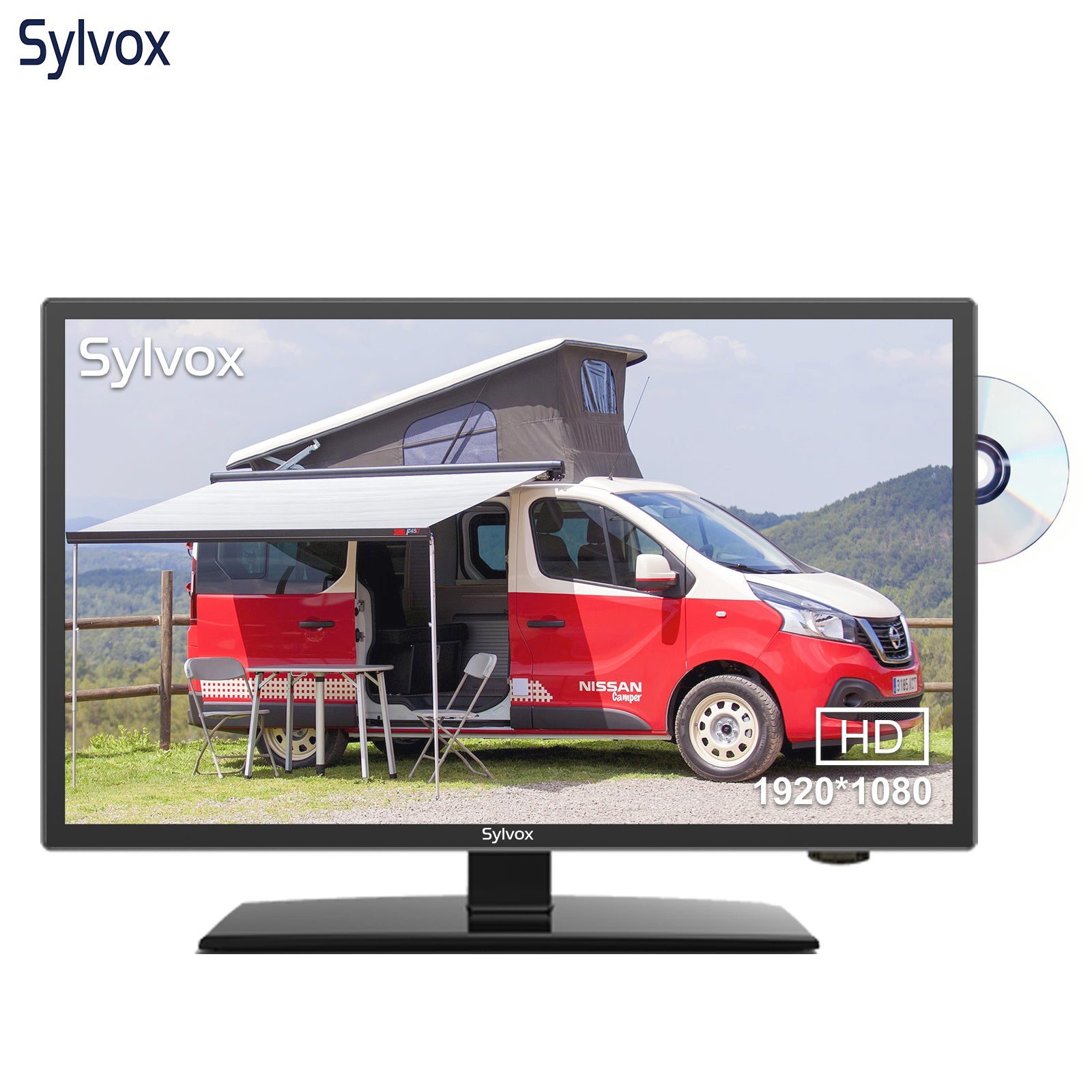 SYLVOX 22 inch RV TV;  12 Volt TV DC Powered 1080P FHD Television Built in ATSC Tuner;  FM Radio;  DVD;  with HDMI/USB/VGA Input;  TV for Motorhome;  Camper;  Boat and Home