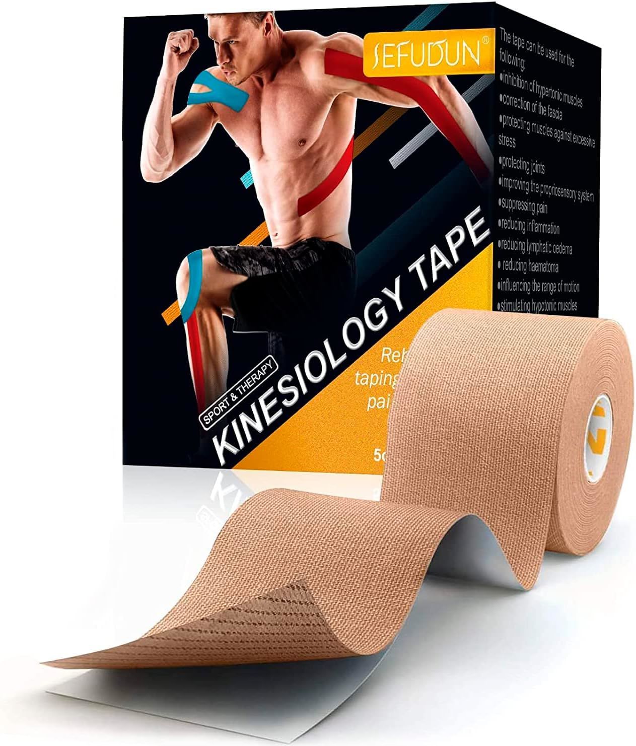 Latex Free Beige Sport Kinesiology Tape Roll 2" x 16.4'; Tex Extreme Kinesiology Tape Uncut; Body Sport Physio Tape for Shoulder; Cuff; Hands; Knees; 