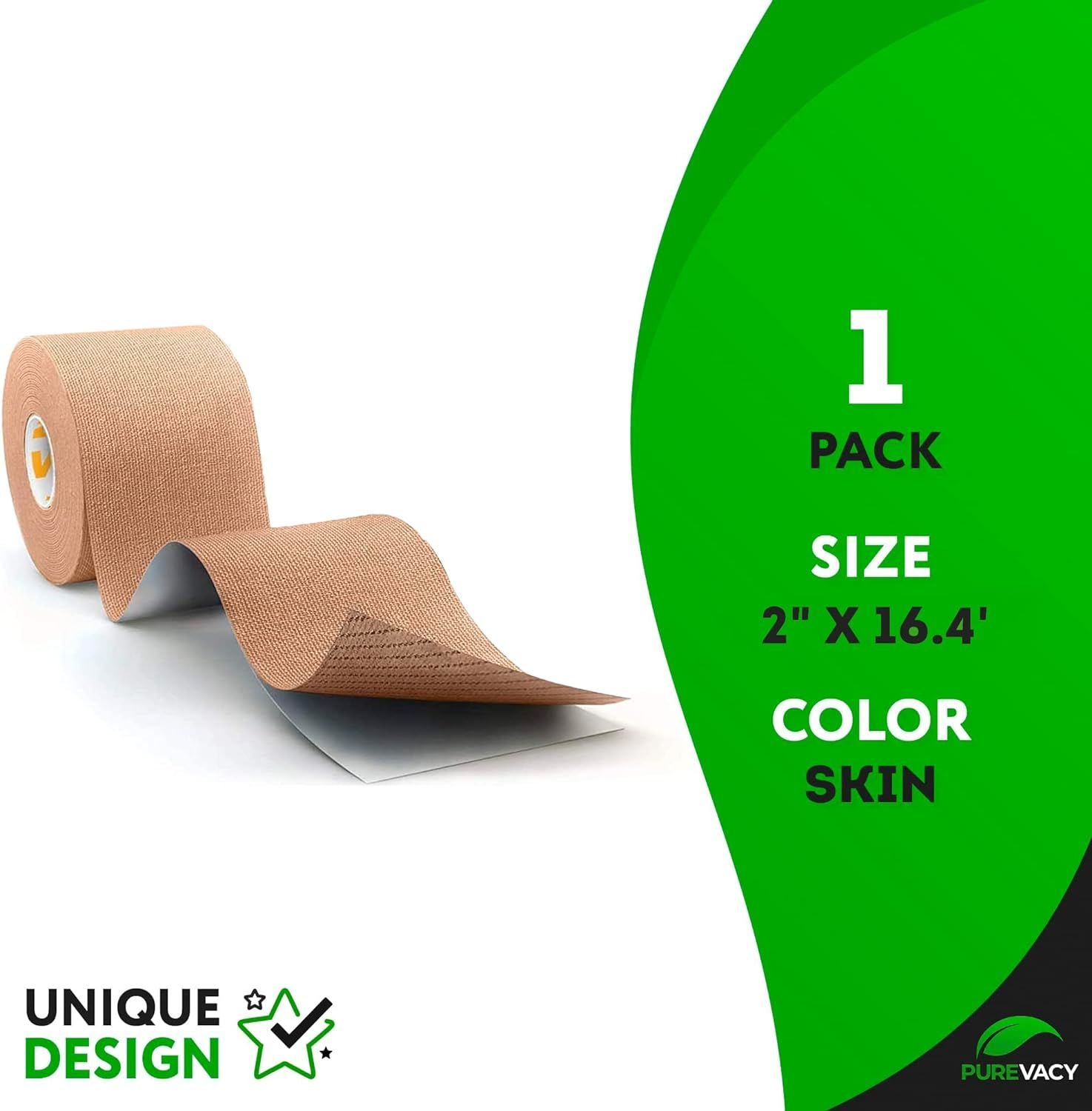Latex Free Beige Sport Kinesiology Tape Roll 2" x 16.4'; Tex Extreme Kinesiology Tape Uncut; Body Sport Physio Tape for Shoulder; Cuff; Hands; Knees; 