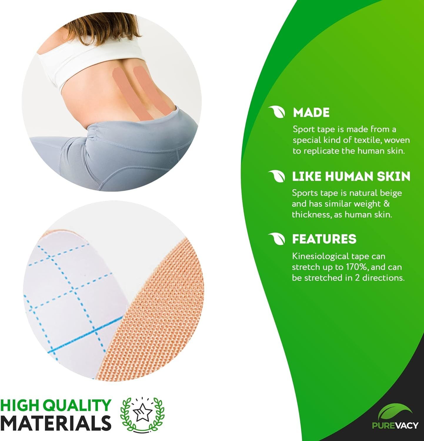 Latex Free Beige Sport Kinesiology Tape Roll 2" x 16.4'; Tex Extreme Kinesiology Tape Uncut; Body Sport Physio Tape for Shoulder; Cuff; Hands; Knees; 