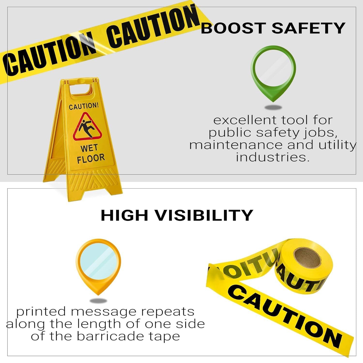 1 Roll of Barricade Tape 3'; Black and Yellow Caution Tape Roll 1000 Feet; Caution Tape 3 Mil; Polyethylene Warning Tape; Bright Construction Tape to 