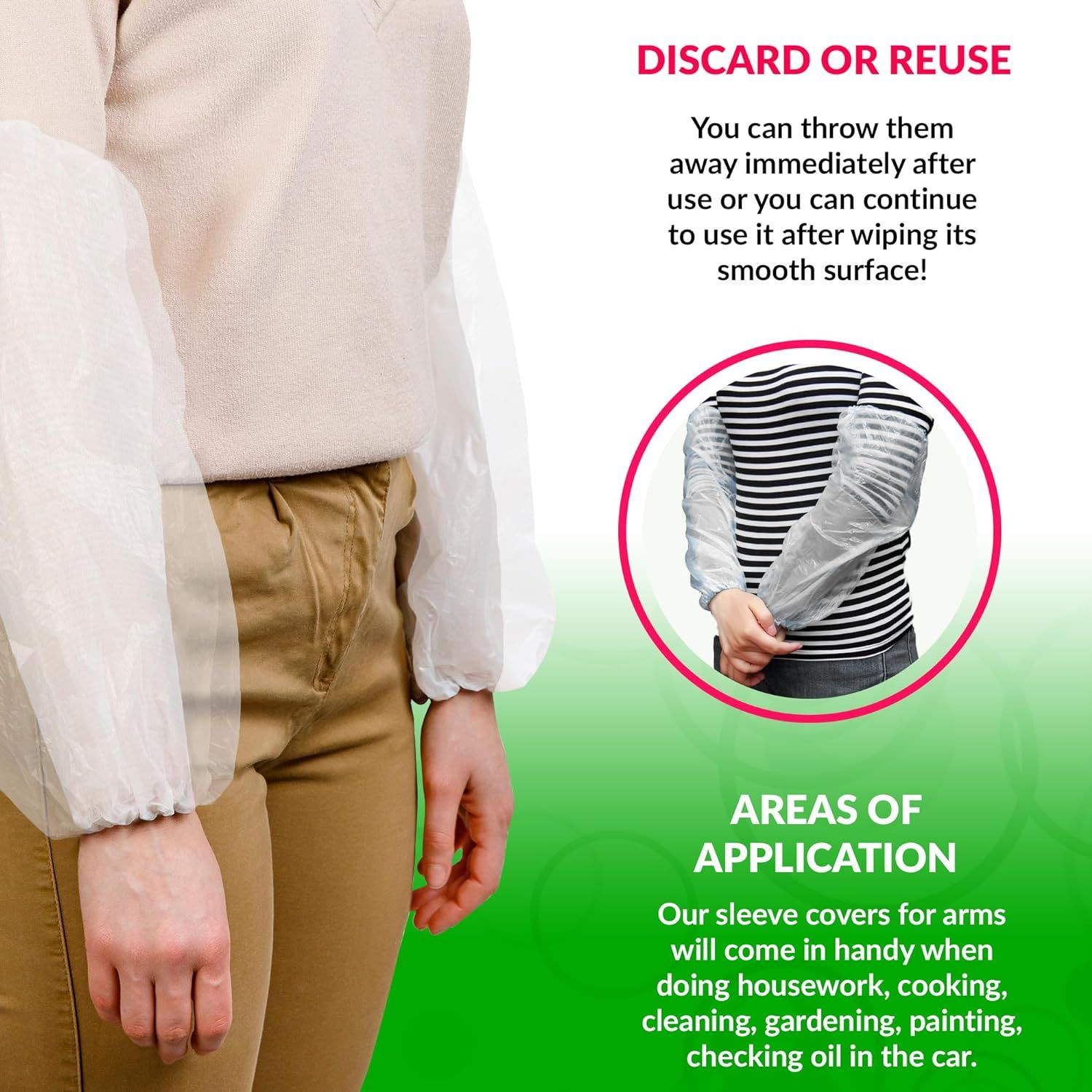 Pack of 100 Transparent PE Oversleeves 18' Size Disposable Water Resistant Clear Arm Sleeves Arm Cover 2 Mil Thickness Industrial Polyethylene Oversle