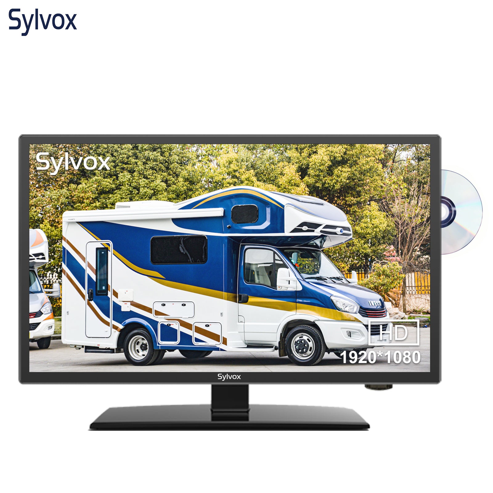 SYLVOX 24 inch RV TV;  12 Volt TV DC Powered 1080P FHD Television Built in ATSC Tuner;  FM Radio;  DVD;  with HDMI/USB/VGA Input;  TV for Motorhome;  Camper;  Boat and Home