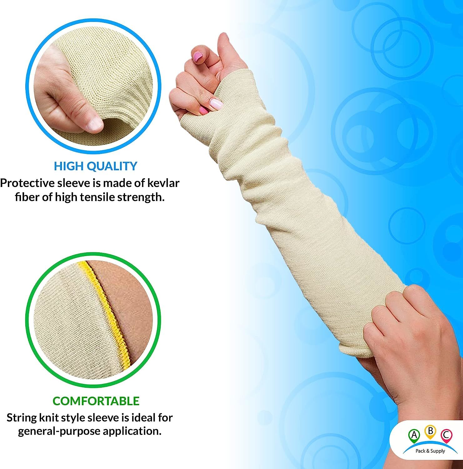 Kevlar Sleeve 18' size. Cut resistant string-knit style sleeve. Slash resistant arm sleeve. Double Ply Plain oversleeve. Mechanic Sleeve for Men; Wome