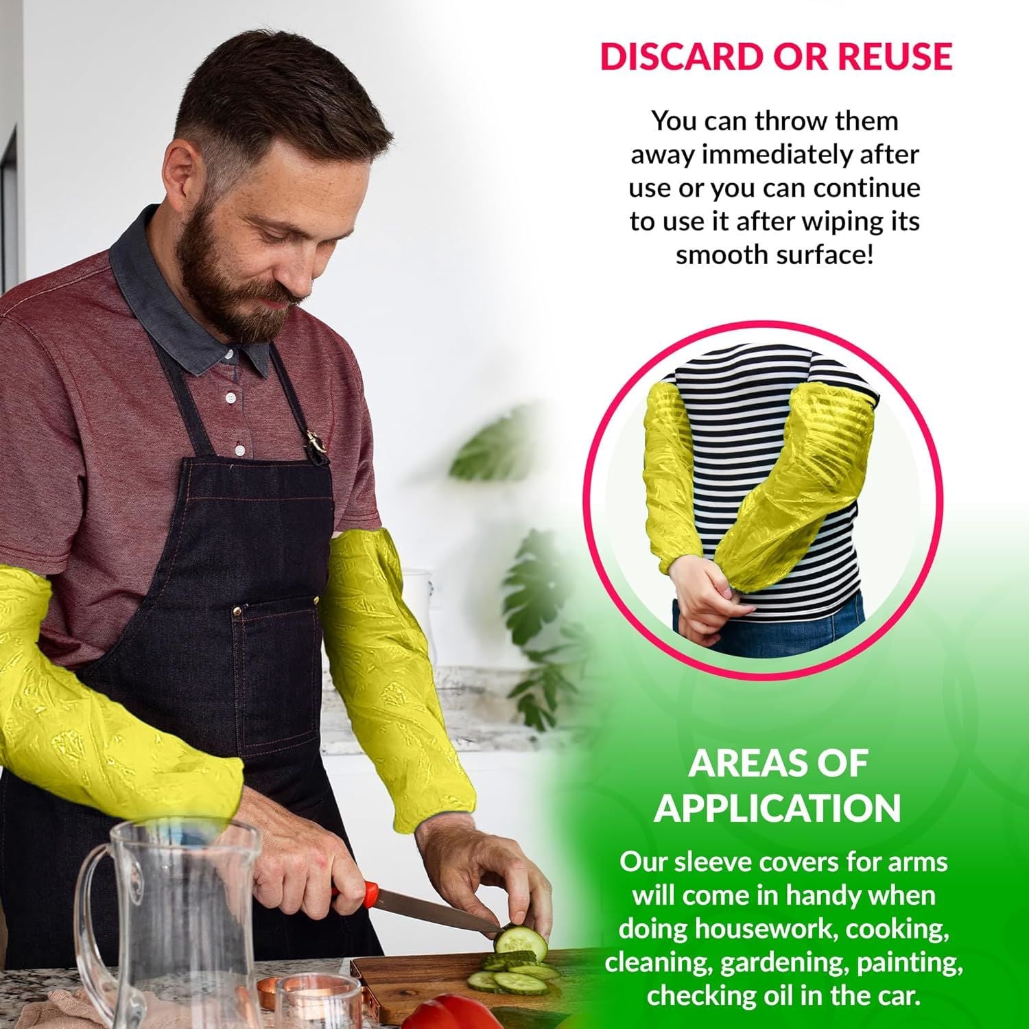 100 Pack Yellow PE Oversleeves 18' size. Polyethylene Disposable Sleeves 1 Mil Thickness. Hand made Industrial Oversleeves with Elasticated Wrist; Elb