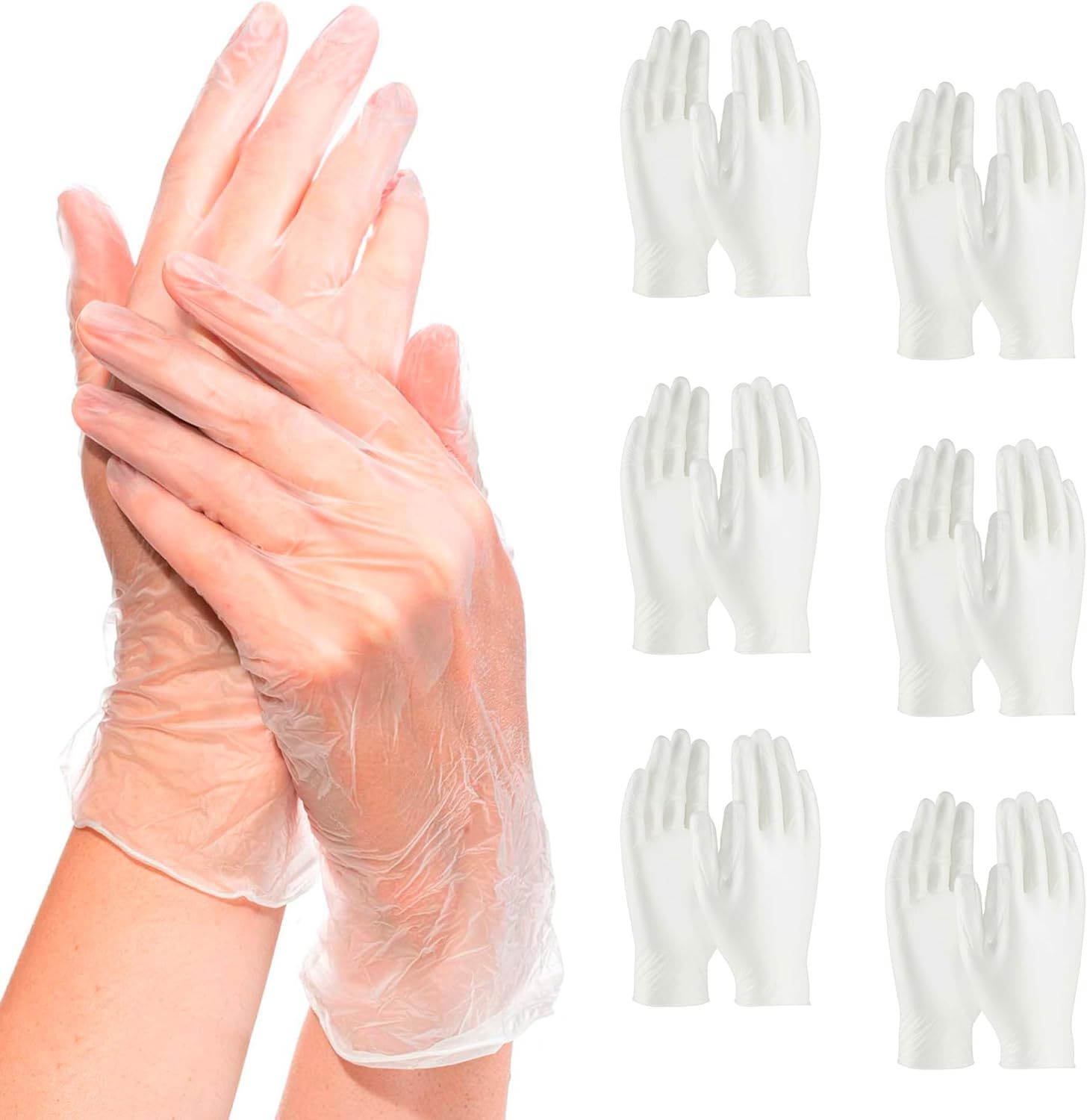 Pack of 100 Vinyl Gloves; Natural color; Small size. Disposable Ambidextrous Gloves. Unisex Transparent Food Gloves for Kitchen; Cooking; Picnics; Supermarkets.