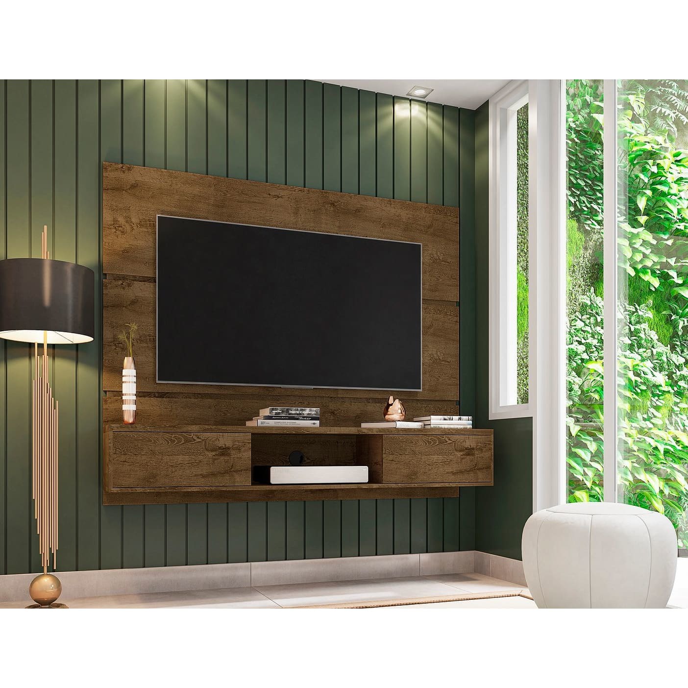 Manhattan Comfort Vernon 62.99 Floating Wall Entertainment Center in Rustic Brown