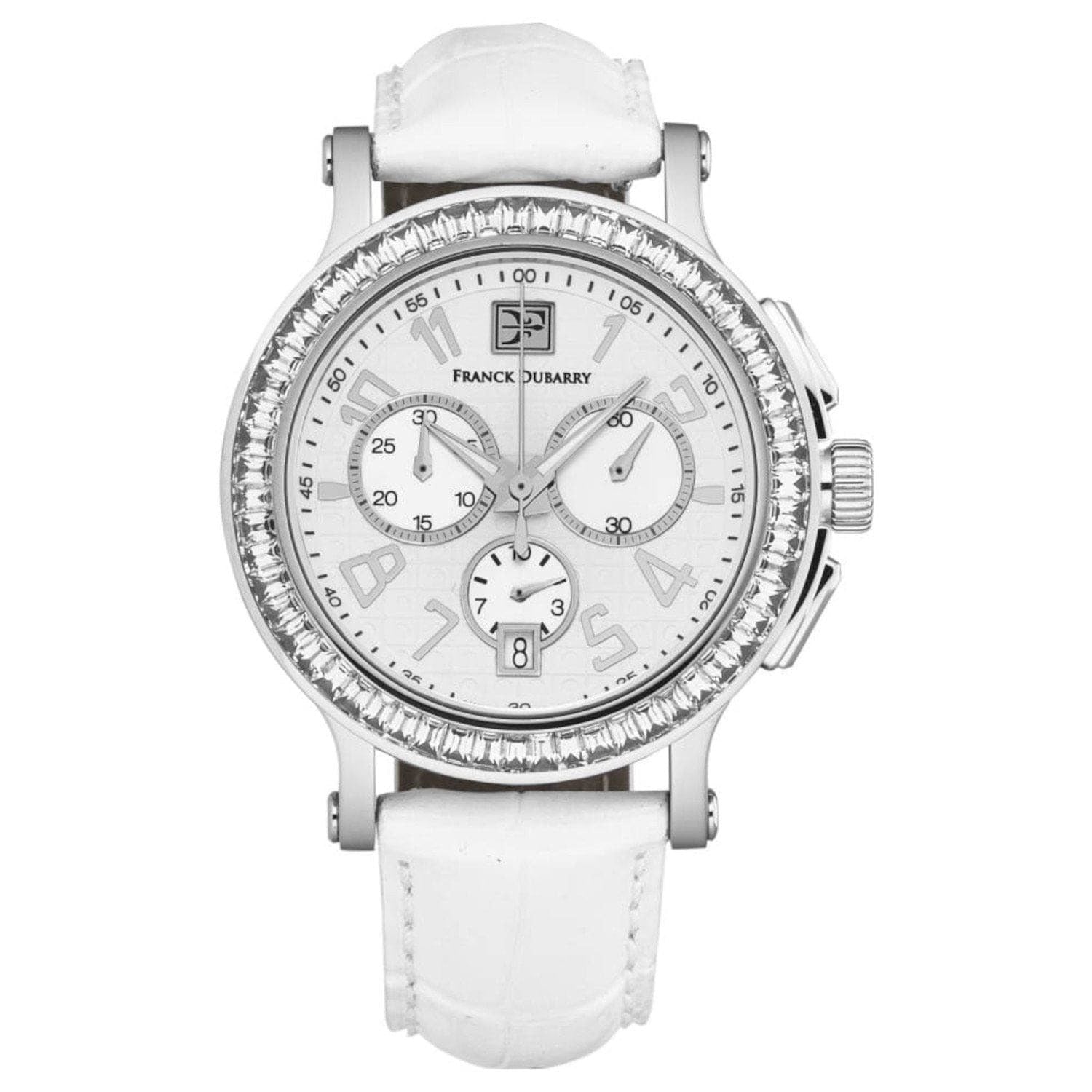 Franck Dubarry CC-01-01 Women's 'Crazy Colors' Chronograph White Dial White Leather Strap Swiss Quartz Watch