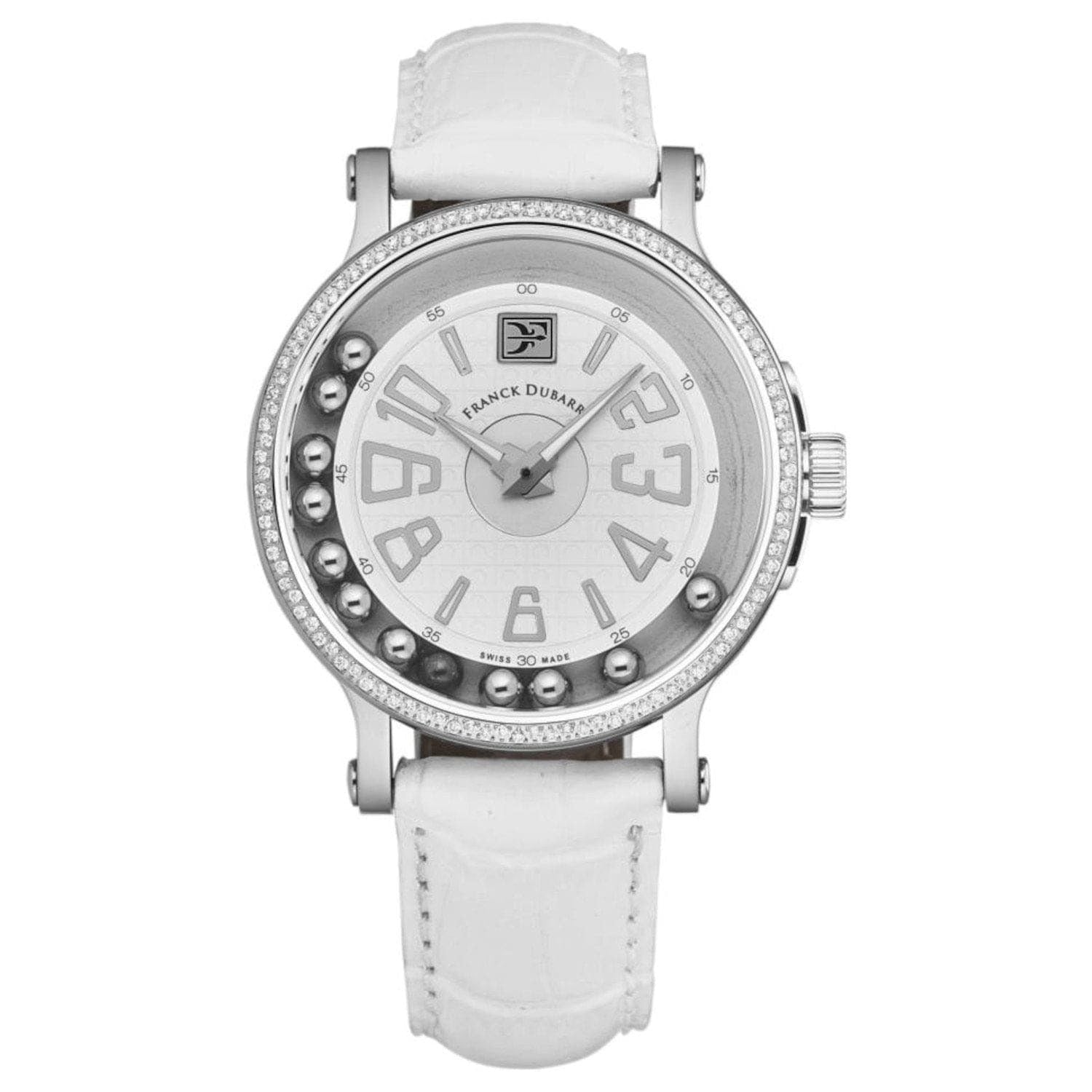 Franck Dubarry Women's CB-03-08 'Crazy Balls' White Dial White Leather Strap Swiss Quartz Watch