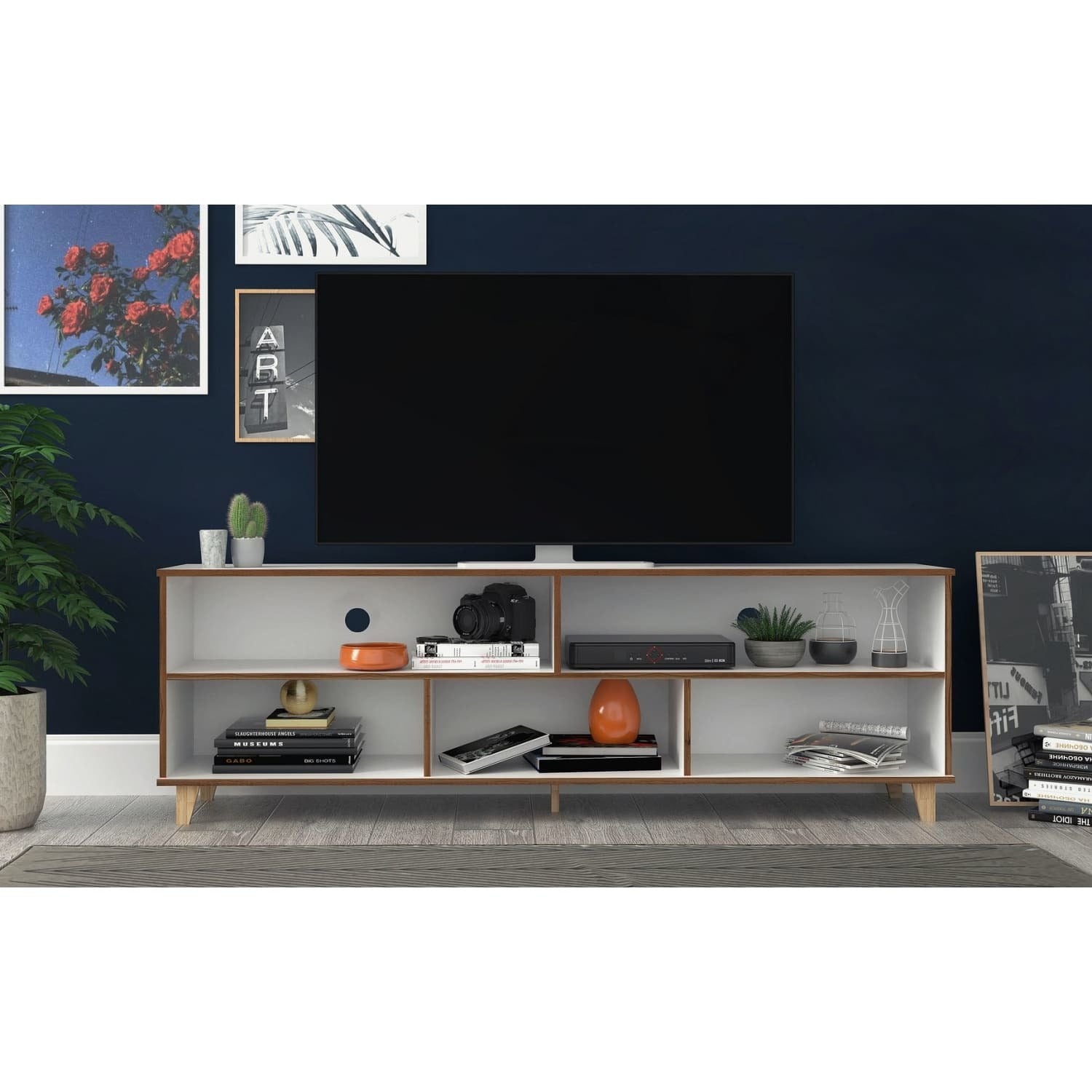 Manhattan Comfort Warren 70.87 TV Stand with 5 Shelves in White and Oak