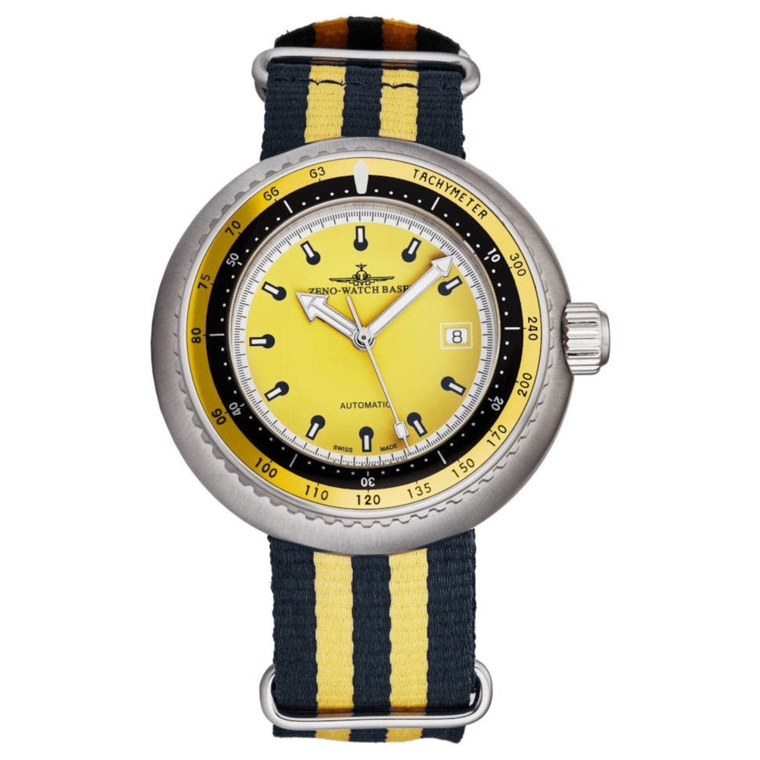 Zeno 500-2824-I9 Men's 'Divers' Yellow Dial Yellow/Blue Striped Fabric Strap Automatic Watch