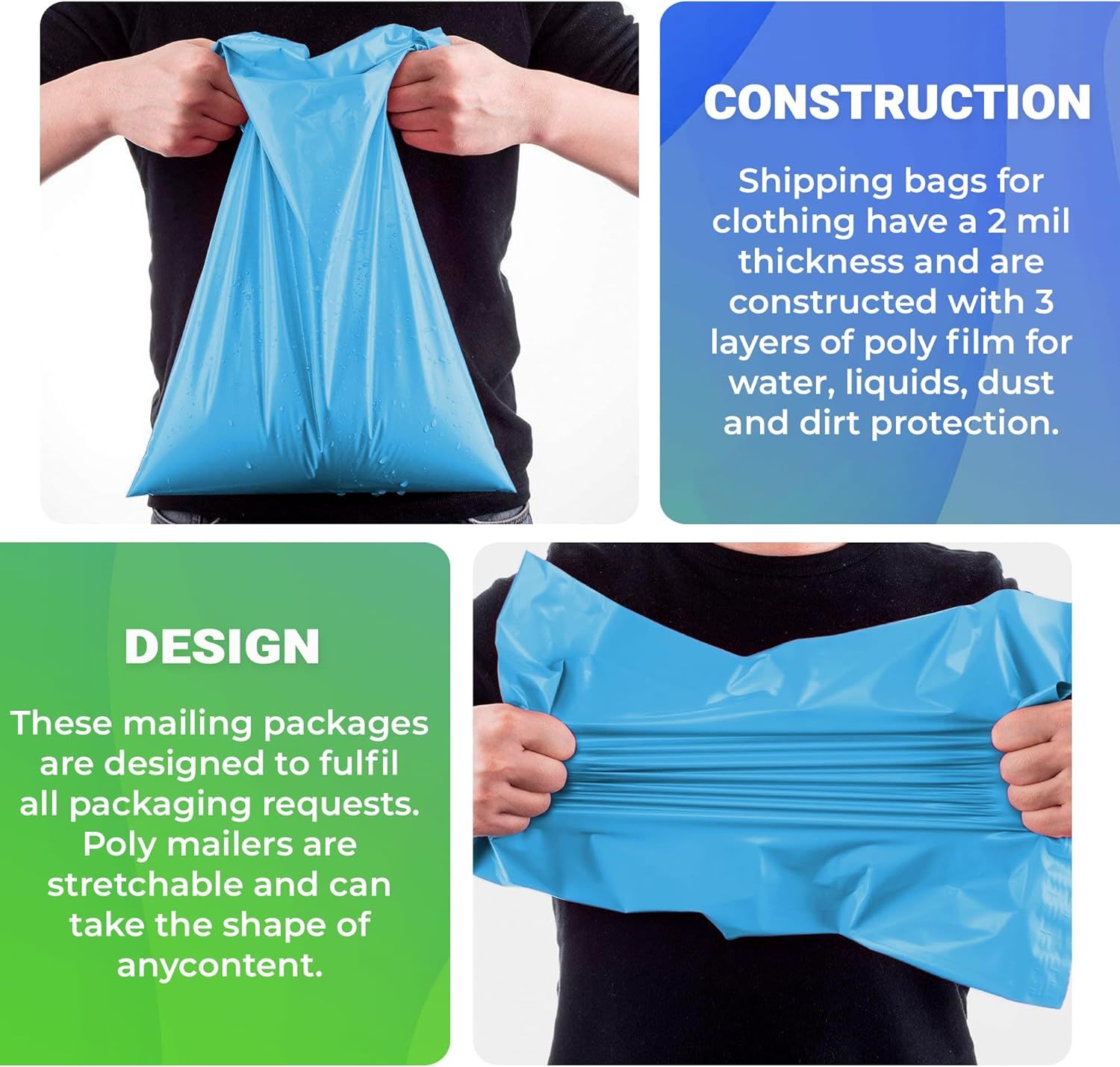 Blue Poly Mailers 12 x 15.5; Peel and Seal Poly Shipping Bags for Small Business Pack of 100; Waterproof Shipping Envelopes for Clothing 3.2 Mil; Tear