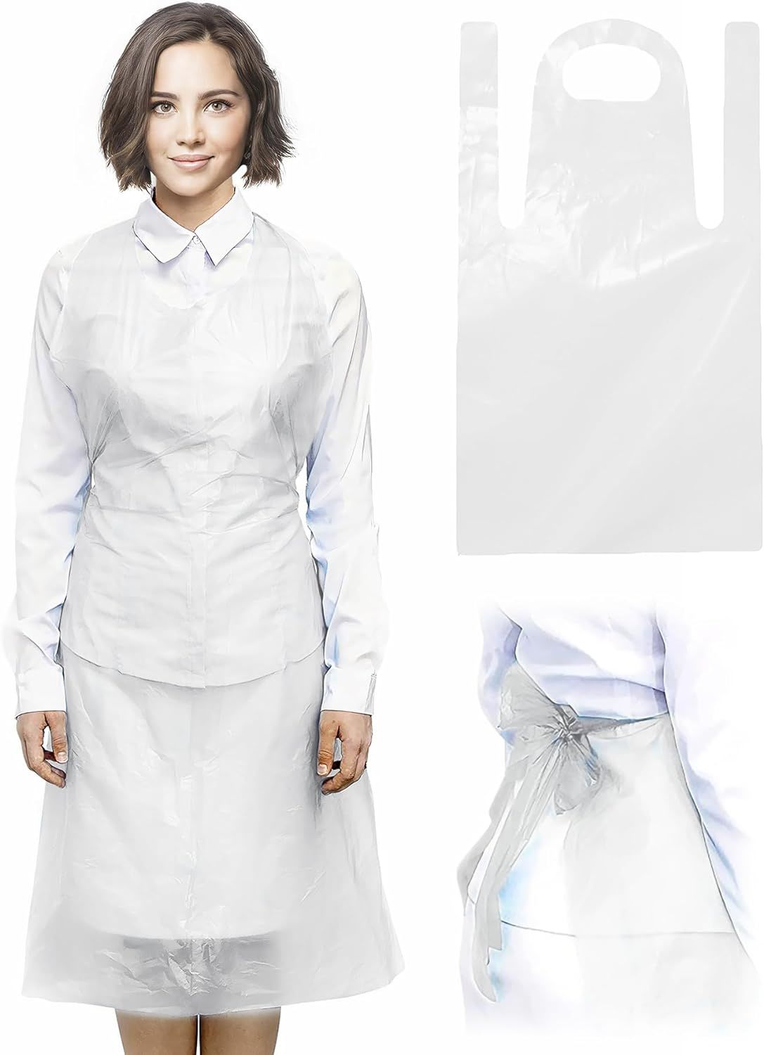 Pack of 50 White Polyethylene Aprons 28 x 46 Disposable Unisex Aprons 2 Mil Lightweight Industrial Poly Aprons 28x46 for Food Industry Cooking Painting Hair Dressers Makeup Class; Wholesale Price