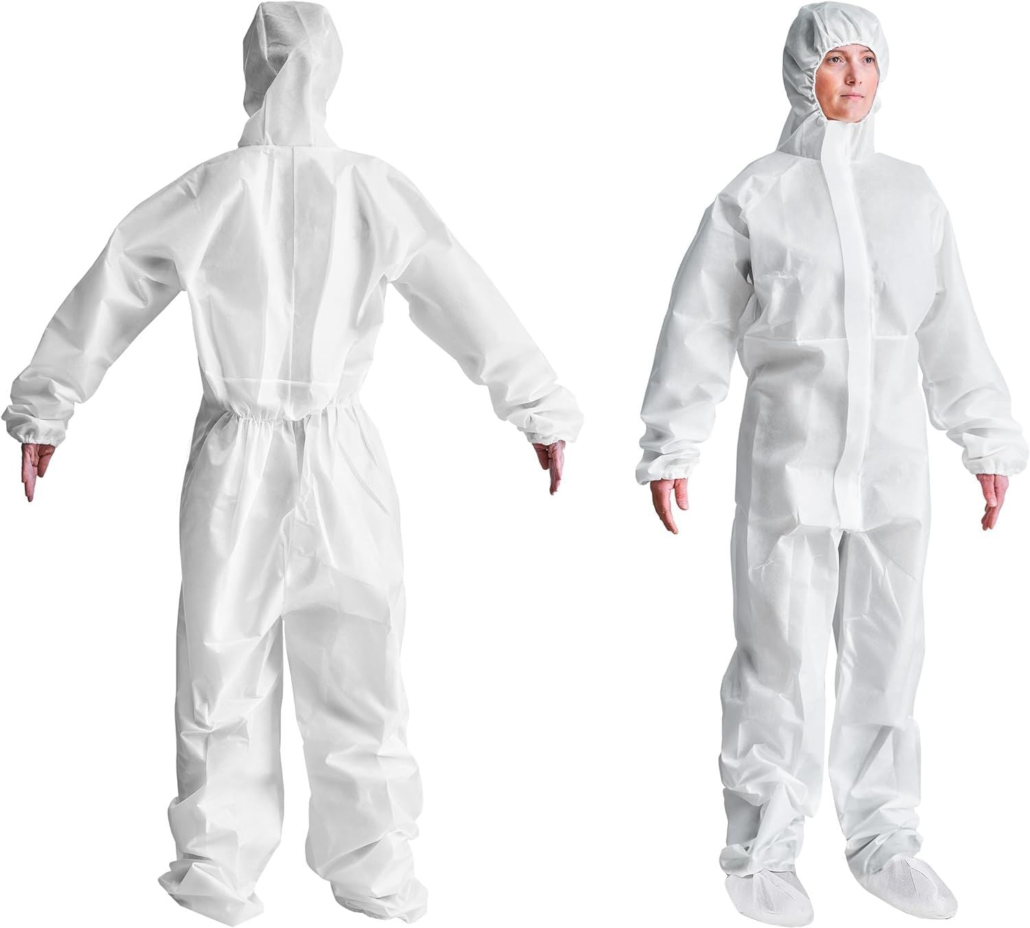 5 Pack Hazmat Suit Disposable Coveralls. White Protective Suit Large. 60 gsm SMS Painters Suit with Attached Hood; Boots; Zipper Front. Unisex Painters Coveralls; Painting Suit