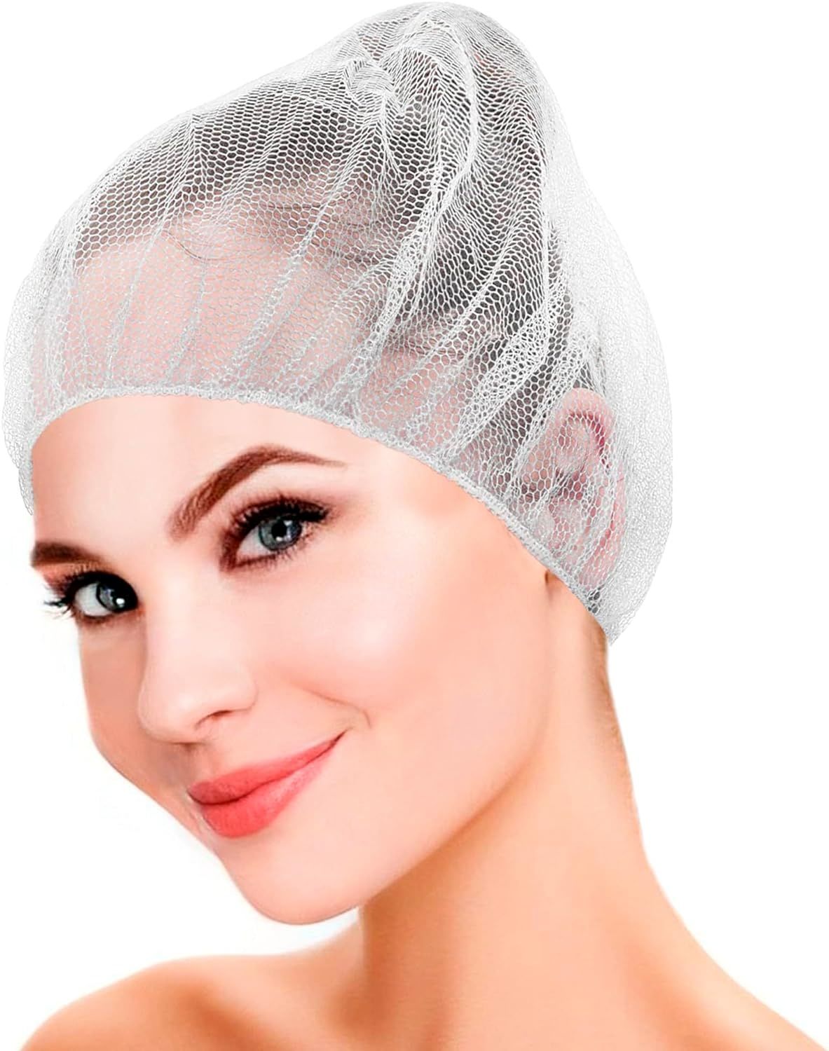 Disposable White Nylon Hairnets 21". Pack of 100 Sanitary Hair Nets; Stretchable Head Covers. Elastic Edge Hair Nets Food Service; Tattoo. Elastic Hairnets for Work. Сooking Nets. Honeycomb Caps.