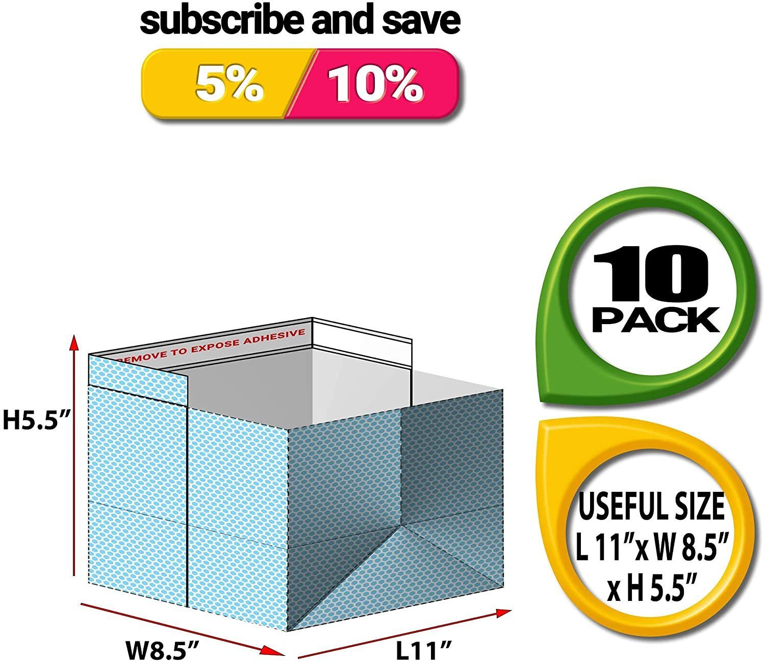 Pack of 10 Thermal Box Liners 11 x 8.5 x 5.5 Metalized Box Liners 11 x 8 1/2 x 5 1/2 Foil Insulated Liners with Gusseted Bottom Adhesive Shipping Bags