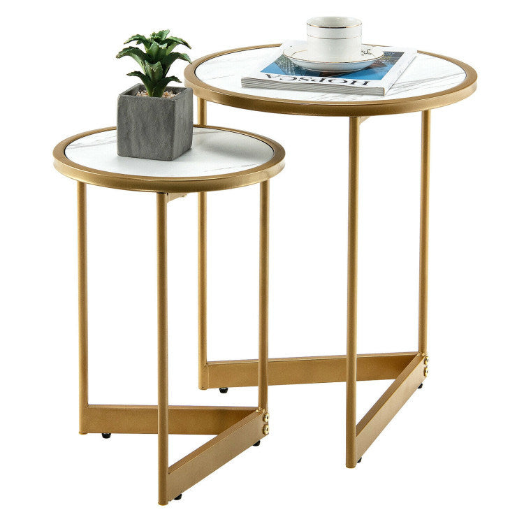 Living Room Set of 2PCS Modern Classic Yet Simper Nesting End Coffee Tables