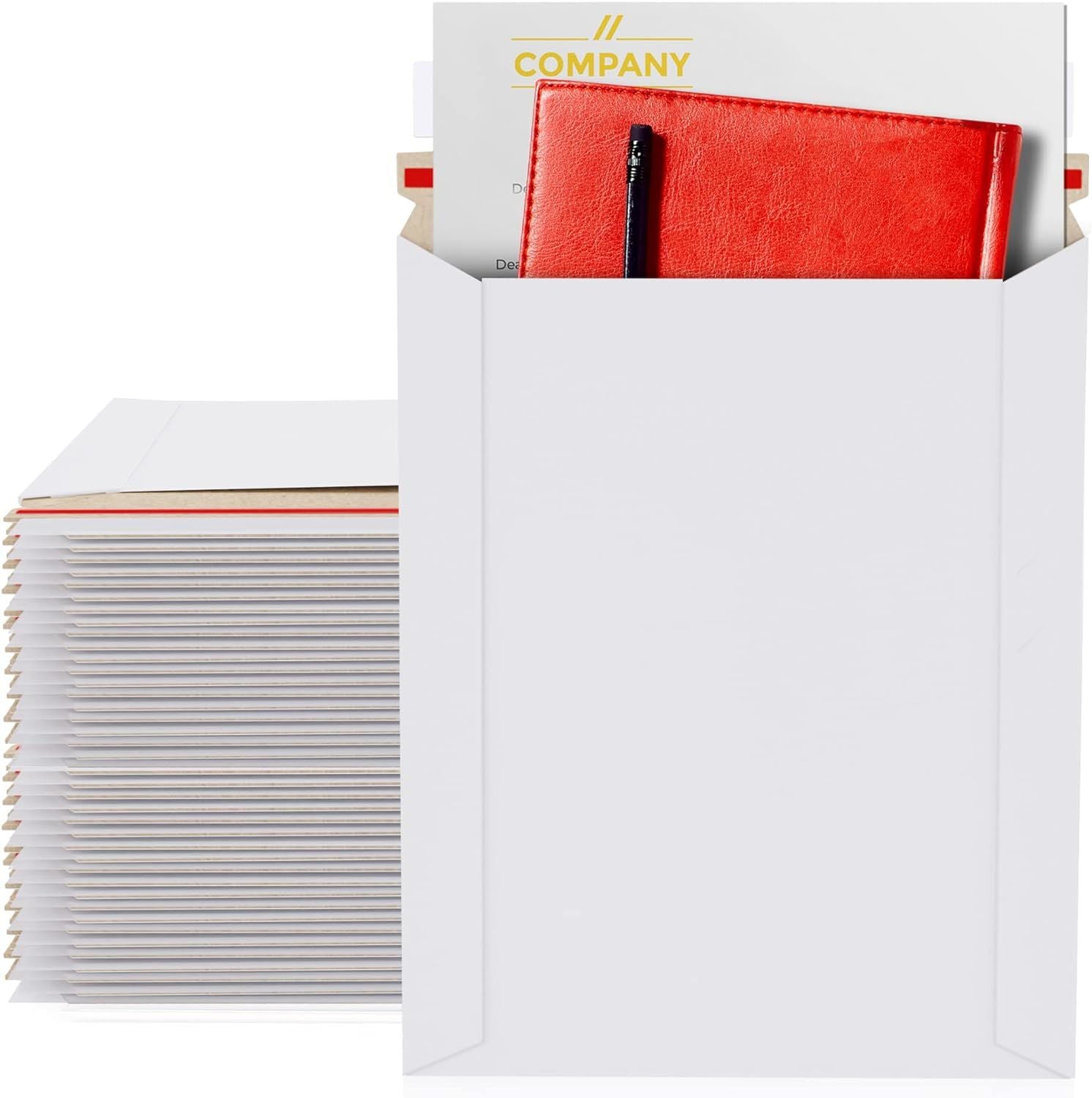 Pack of 25 White Rigid Mailers Pouches 9.75 x 12.25 Paperboard Photo Mailers 9 3/4 x 12 1/4 No Bend with Self-Sealing; Shipping Document Envelopes for Mailing Moving Packing and Packaging