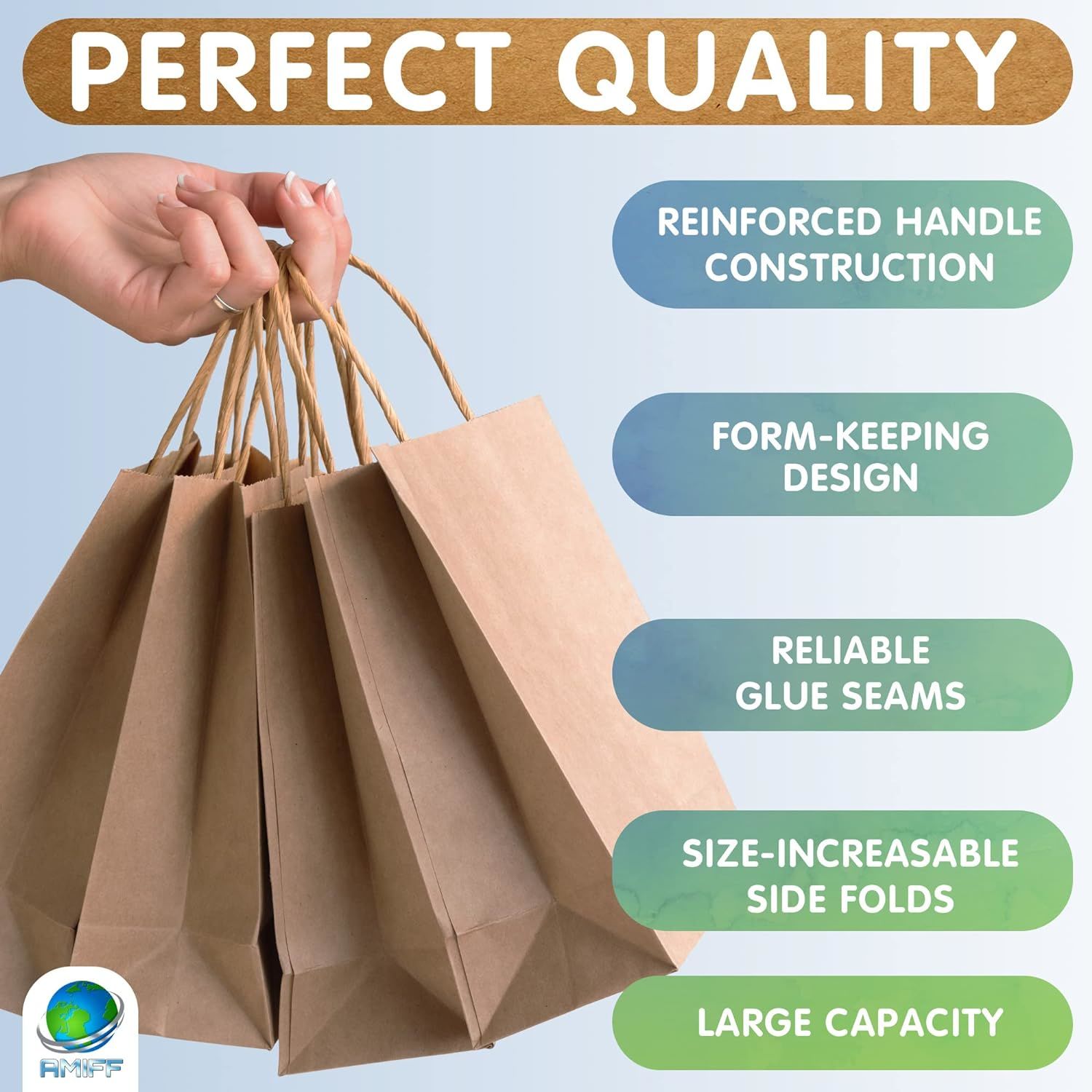 Brown Shopping Bags 5.25" x 3.75" x 8"; Pack of 25 Brown Paper Bags with Handles Bulk; 150 GSM Brown Gift Bags with Handles Bulk; Brown Bags with Hand
