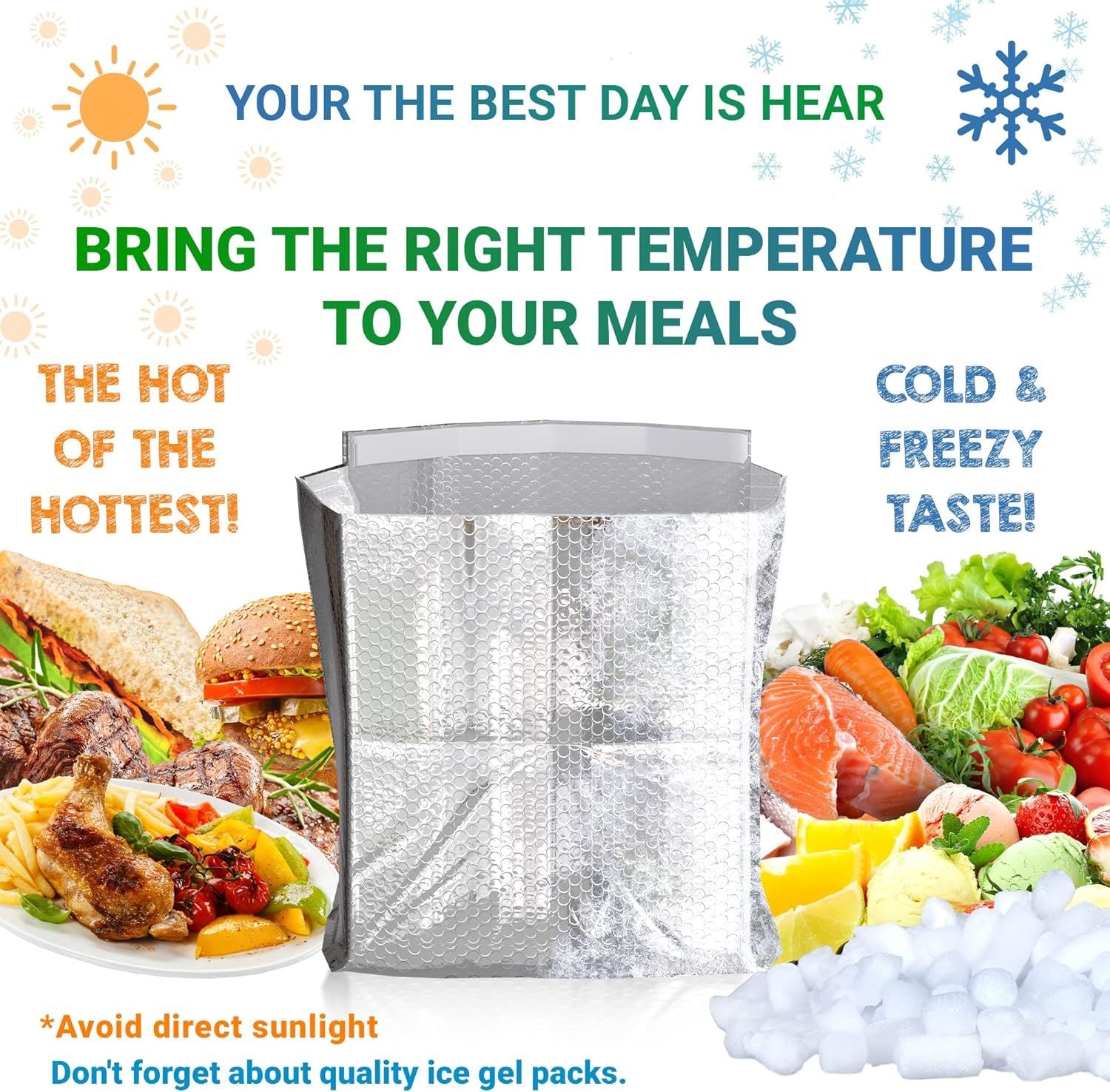 Pack of 10 Thermal Box Liners for 8x8x8 Box Size; Metalized Food Grade Box Liners with Gusseted Bottom 8 x 8 x 8 Insulated Box Pouches with Adhesive S