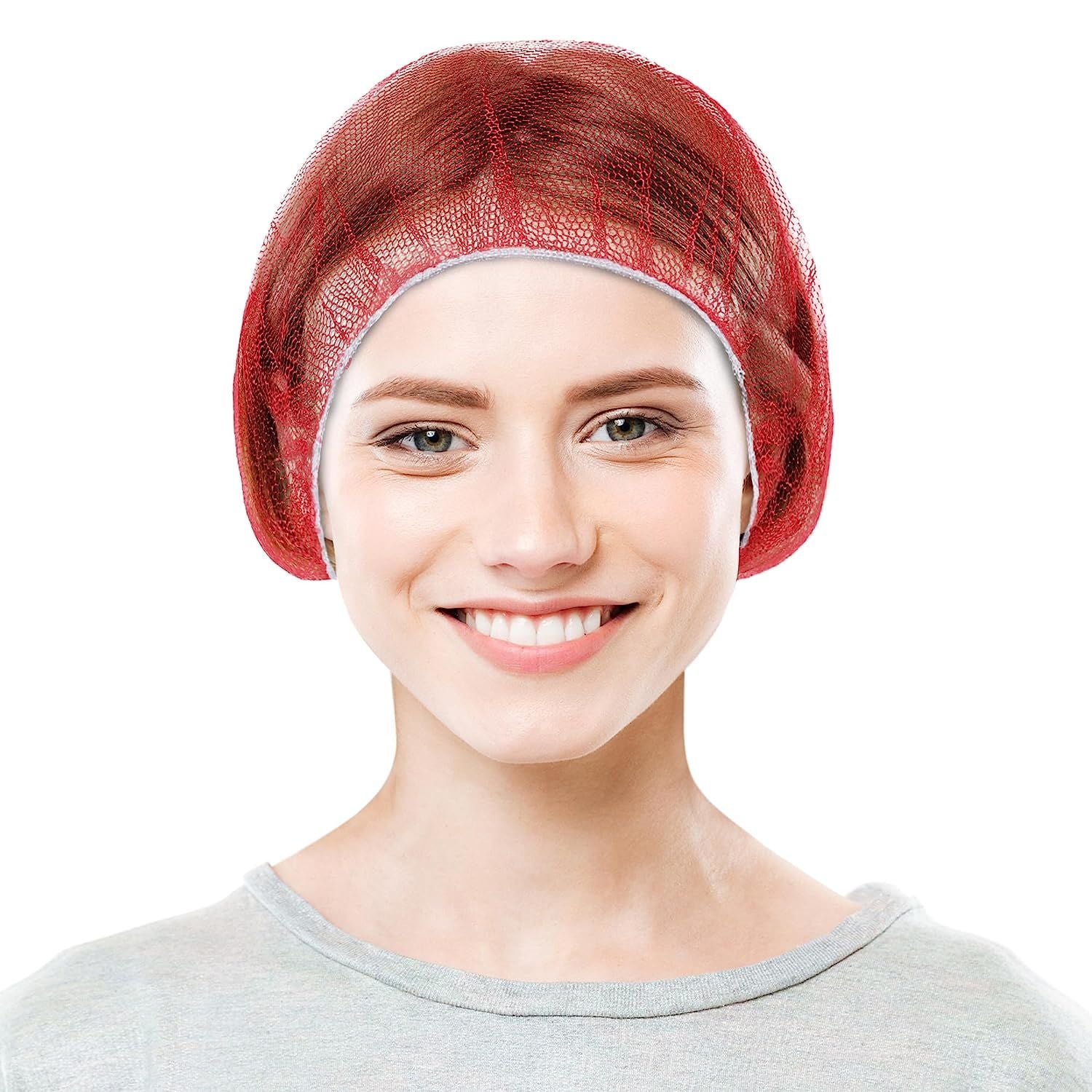 Blue Nylon Hair Nets 18". Pack of 100 Disposable Head Caps with Elastic Edge Mesh. Stretchable Adult Hairnets for General Use; Cooking; Food Service. Unisex; Lightweight; Breathable.