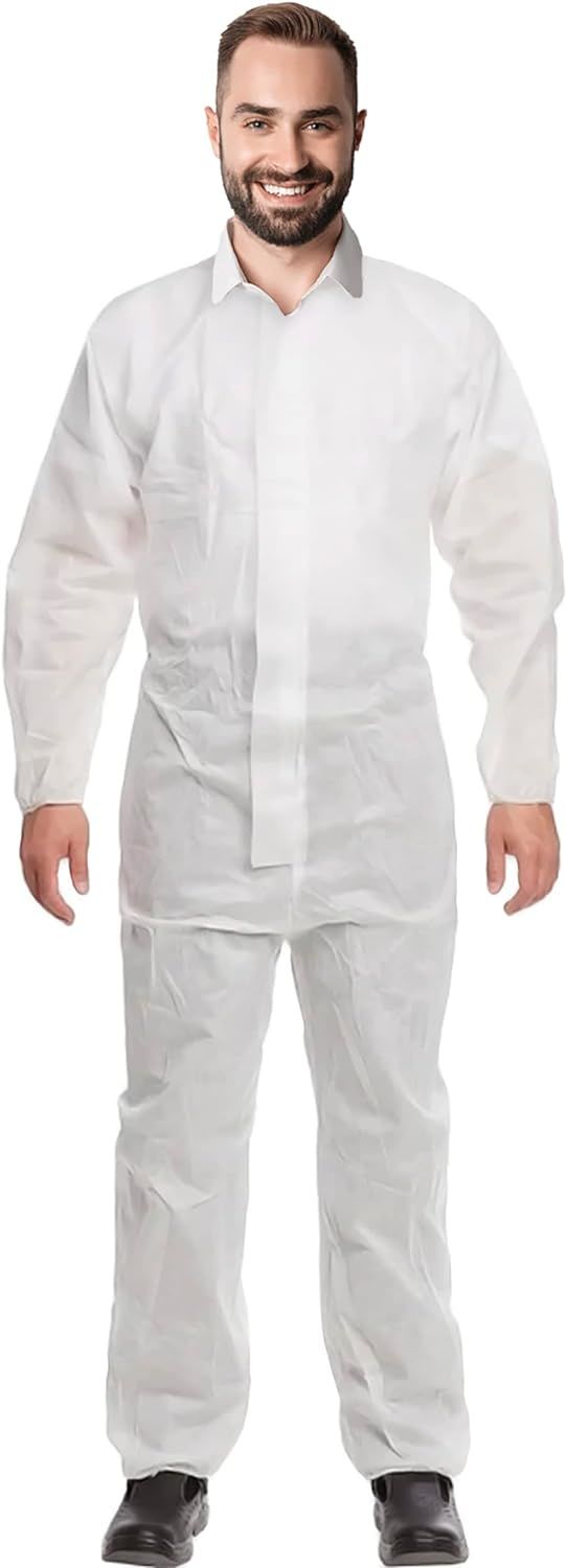 Hazmat Suits Disposable Coverall Paint XX-Large. 60 gsm SMS Painters Suit with Zipper Front Entry; Elastic Wrists; Elastic Ankles. Unisex Protective Suits. Splash Protection