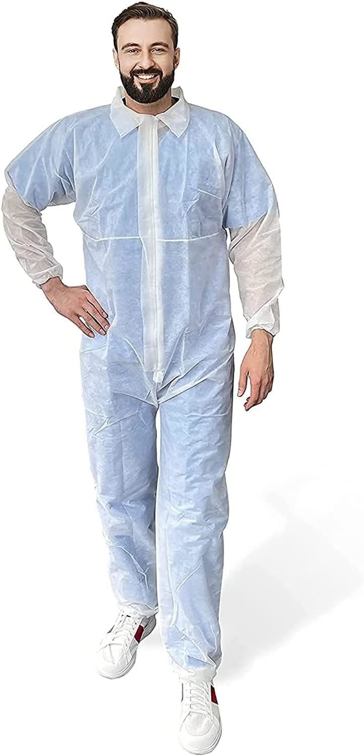 Disposable Coverall. White Hazmat Suit XX-Large. 30 gsm Polypropylene Paint Suit Disposable Protective Suit with Zipper Front Entry; Elastic Wrists; Elastic Ankles.