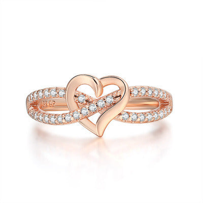 Romantic Infinity Heart  Fashion Women Rings interweave   heart-shaped Double Rhinestone Heart Love Women Wedding Ring