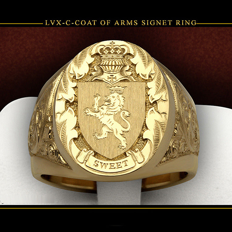 Crown Lion Shield Badge Ring Europe and America Copper Plated Plated Royal Seal Men's Ring Fashion Elegant Accessories