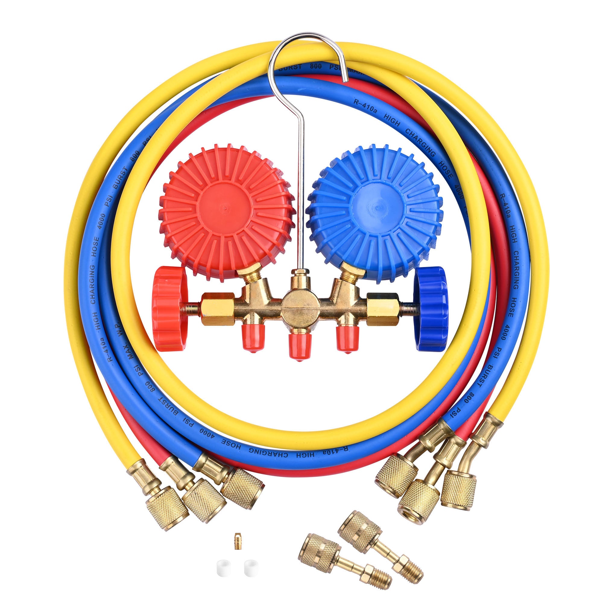 60in Manifold Gauge Hose 1/4in Fitting R410A R22 R404 Side Handle