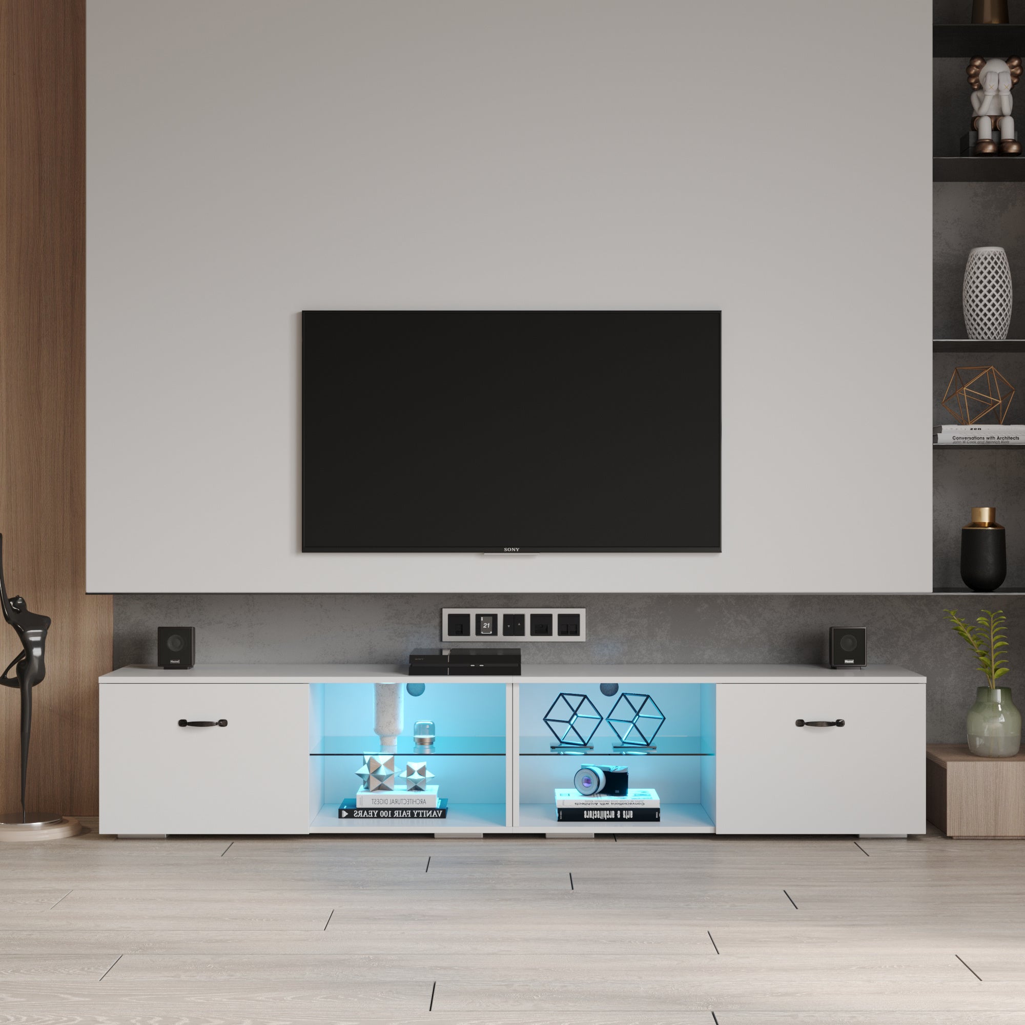 TV cabinet with LED light; white TV cabinet