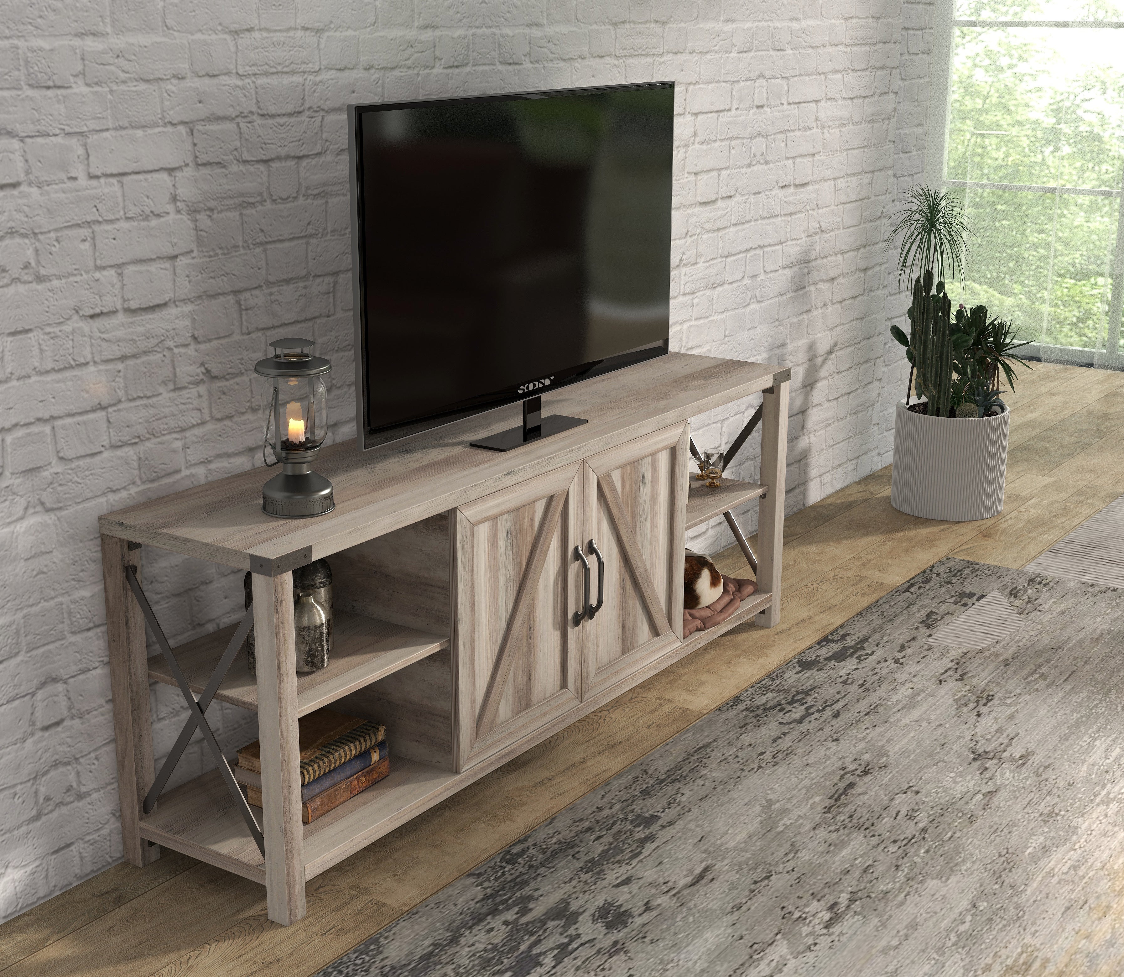 68" TV Stand Wood Metal TV Console Industrial Entertainment Center Farmhouse with Storage Cabinets and Shelves; Grey Walnut