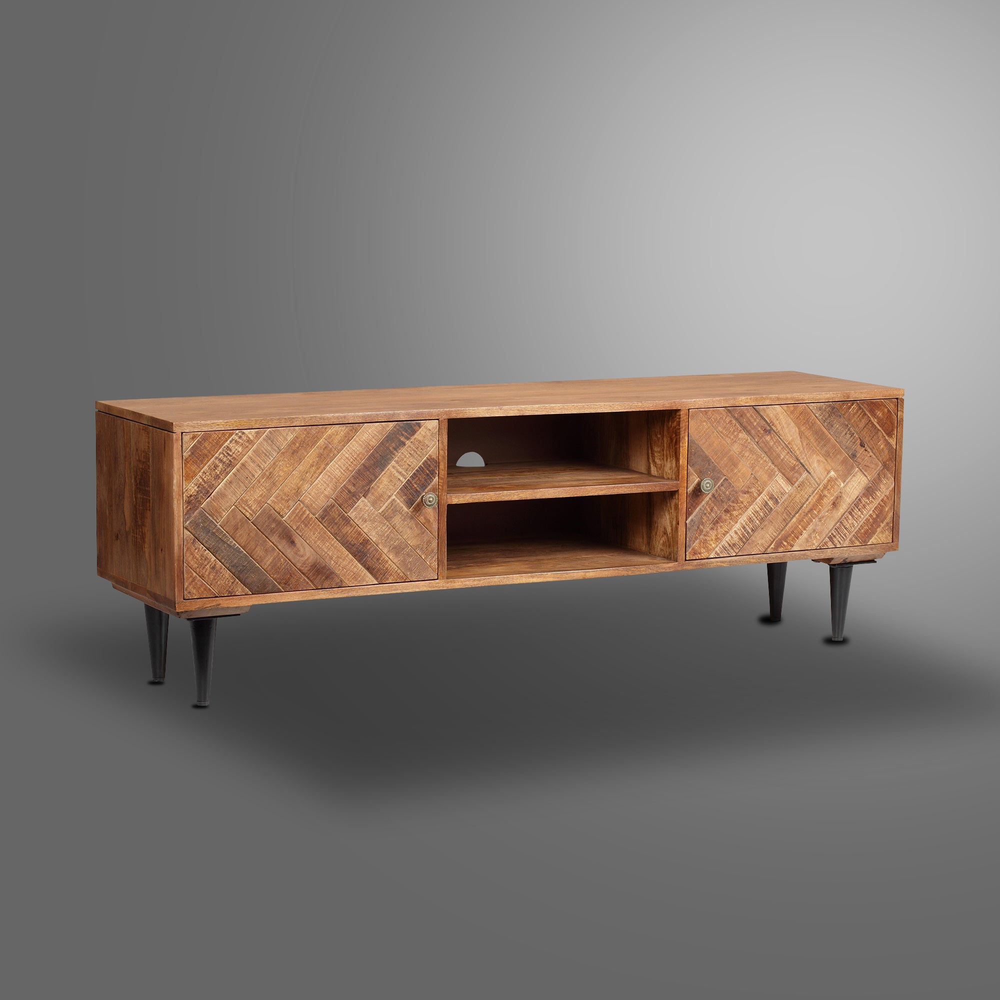 TV Cabinet Herringbone 2 DOOR BACK MDF METAL LEG KD