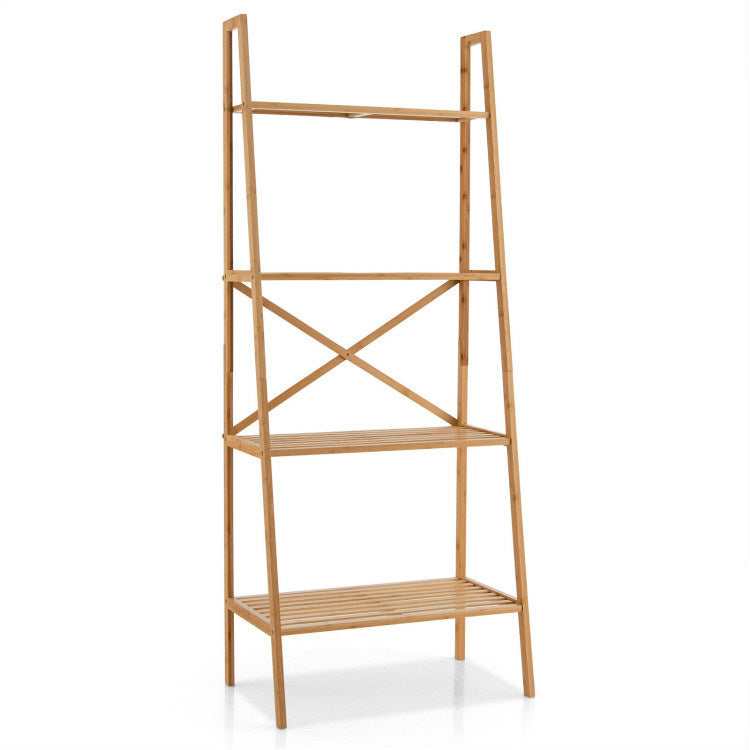 58 Inch 4-Tier Bamboo Ladder Bookshelf