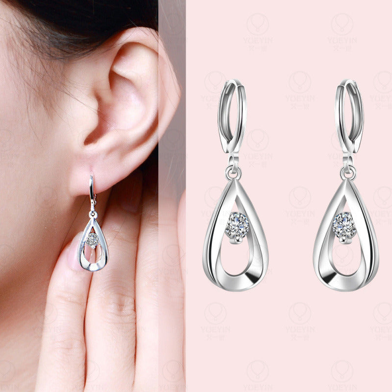 Plated  Silver Romantic Water-drop Crystal Vintage Long Dangle Earrings For Women  Engagement Wedding Jewelry