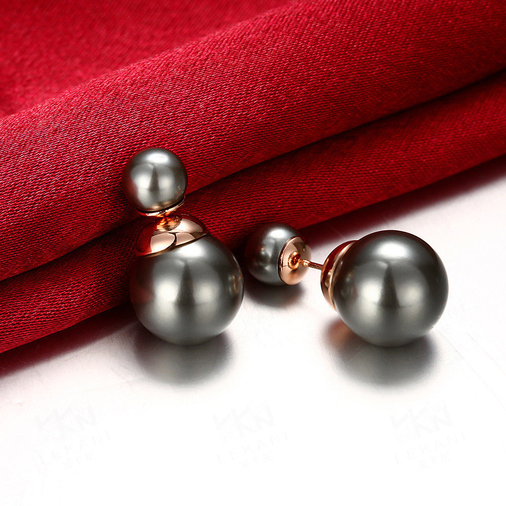 Plated Silver Spherical White/Black Pearl Earring For Woman Fashion Party Wedding Engagement Party Jewelry