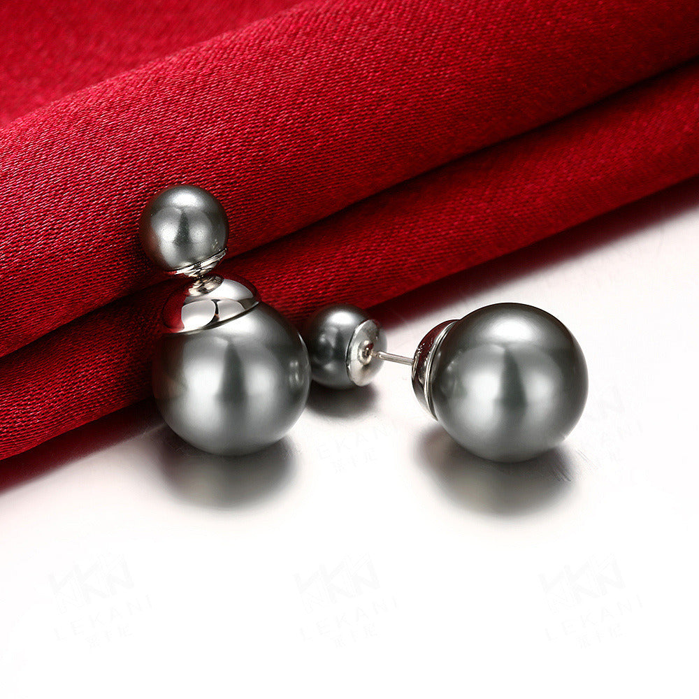 Plated Silver Spherical White/Black Pearl Earring For Woman Fashion Party Wedding Engagement Party Jewelry