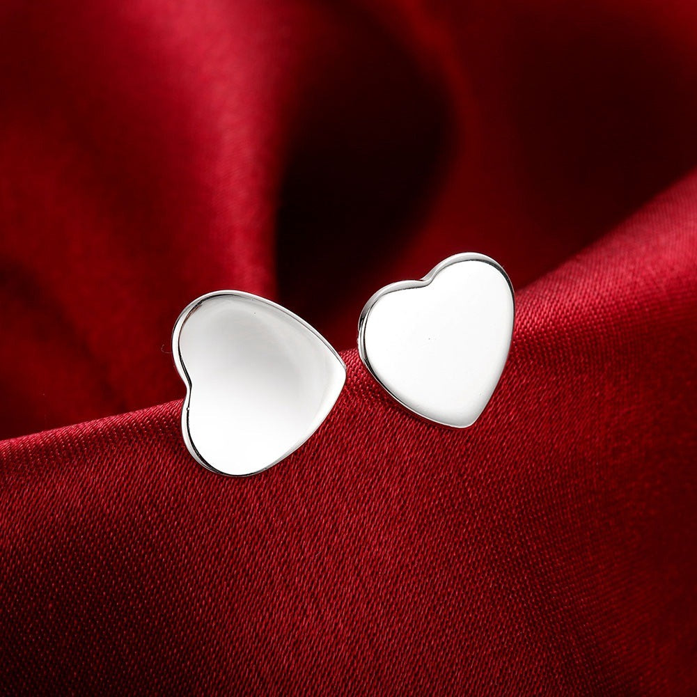 Plated Silver Smooth Heart-shaped Earrings Ladies Elegant Wedding Engagement Fashion Party Pendant Jewelry Gifts