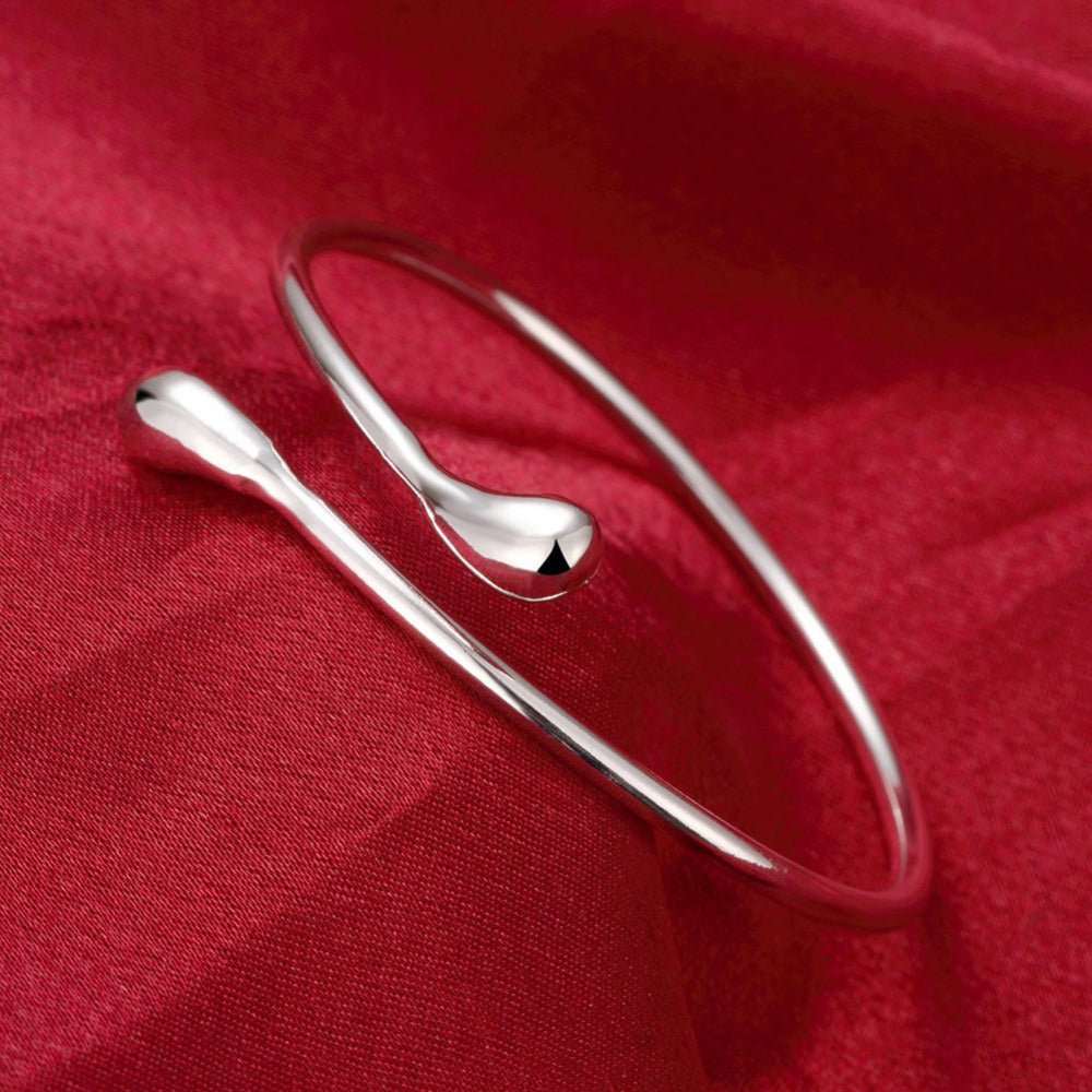 Plated Silver Simple Smooth Water Drop Bangle For Women Cuff Bracelets&Bangles Wedding Party Jewelry Gifts