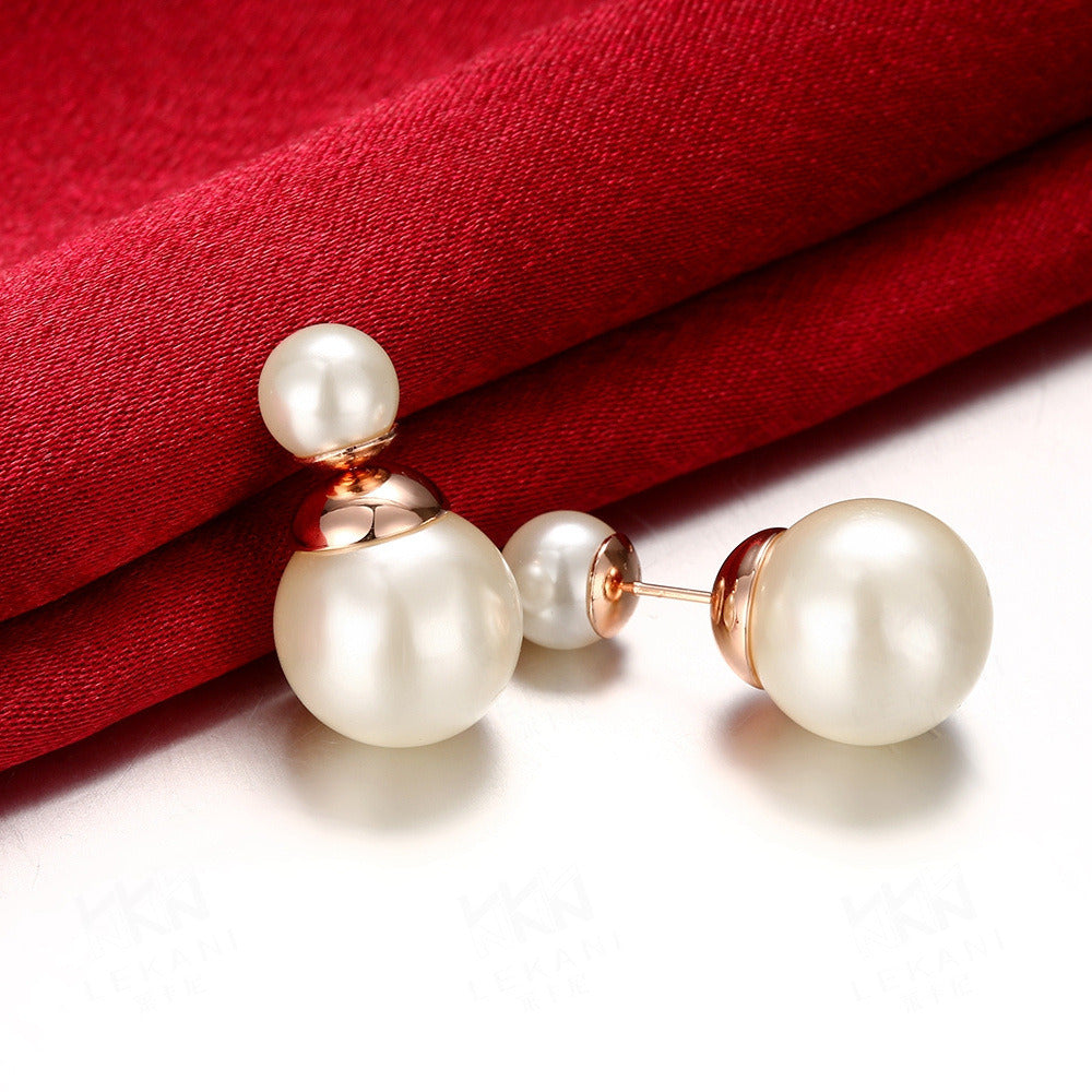 Plated Silver Spherical White/Black Pearl Earring For Woman Fashion Party Wedding Engagement Party Jewelry