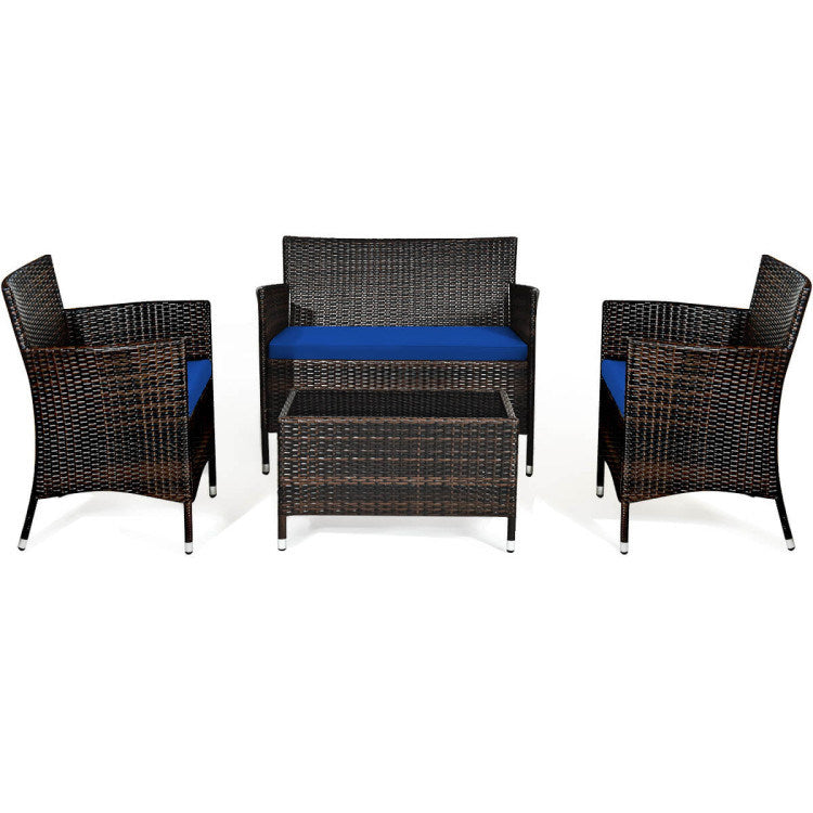 4 Pieces Comfortable Outdoor Rattan Sofa Set with Table